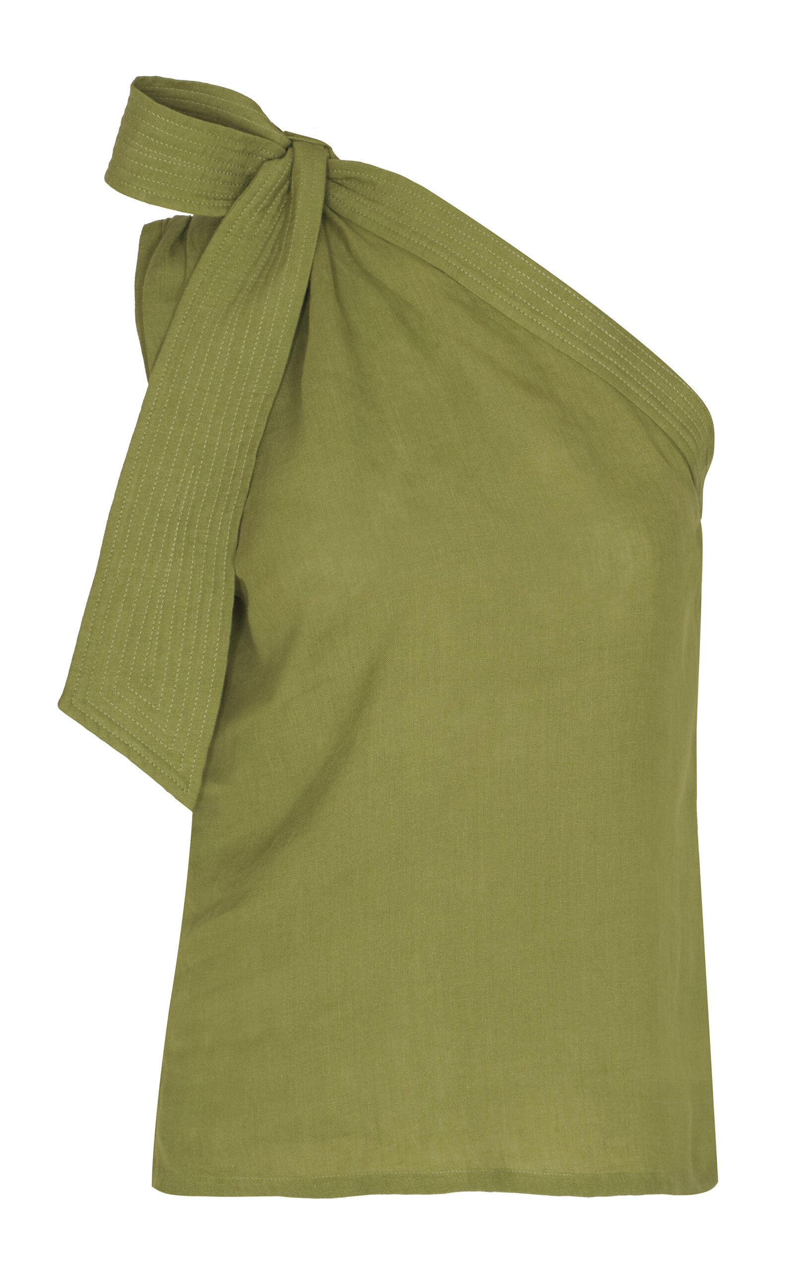 Shop Andres Otalora De Lejos Asymmetric Linen Top In Green