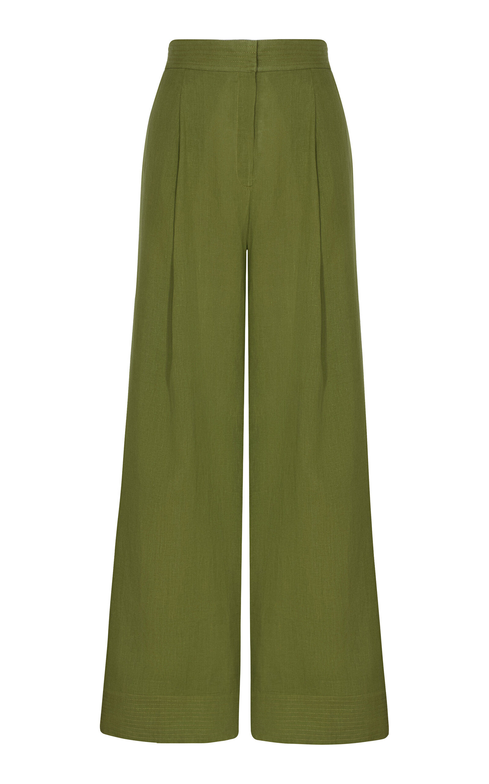 Shop Andres Otalora Hablale De Ti Pleated Linen Wide-leg Pants In Green