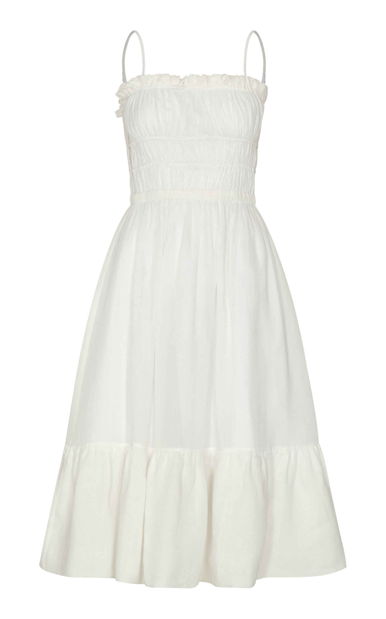 Un Romance Gathered Linen Midi Dress