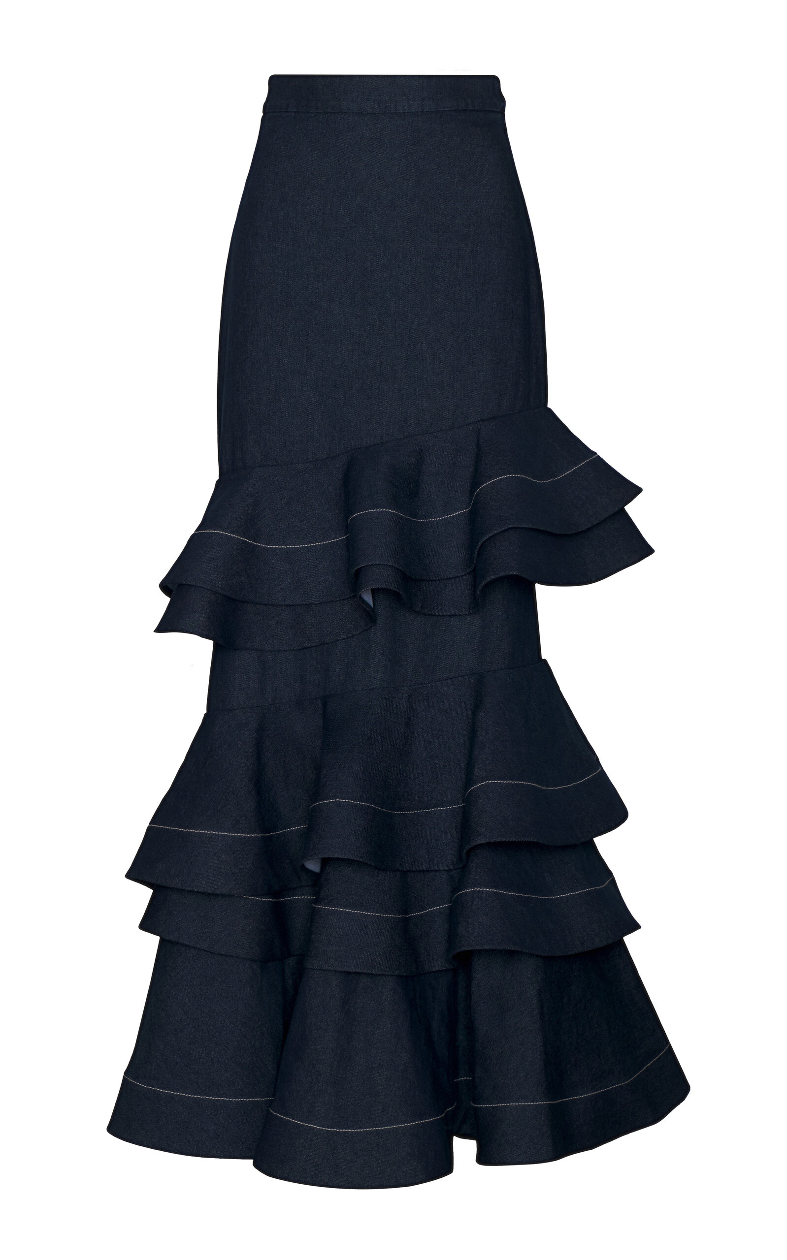 Mi Memoria Ruffled Denim Maxi Skirt