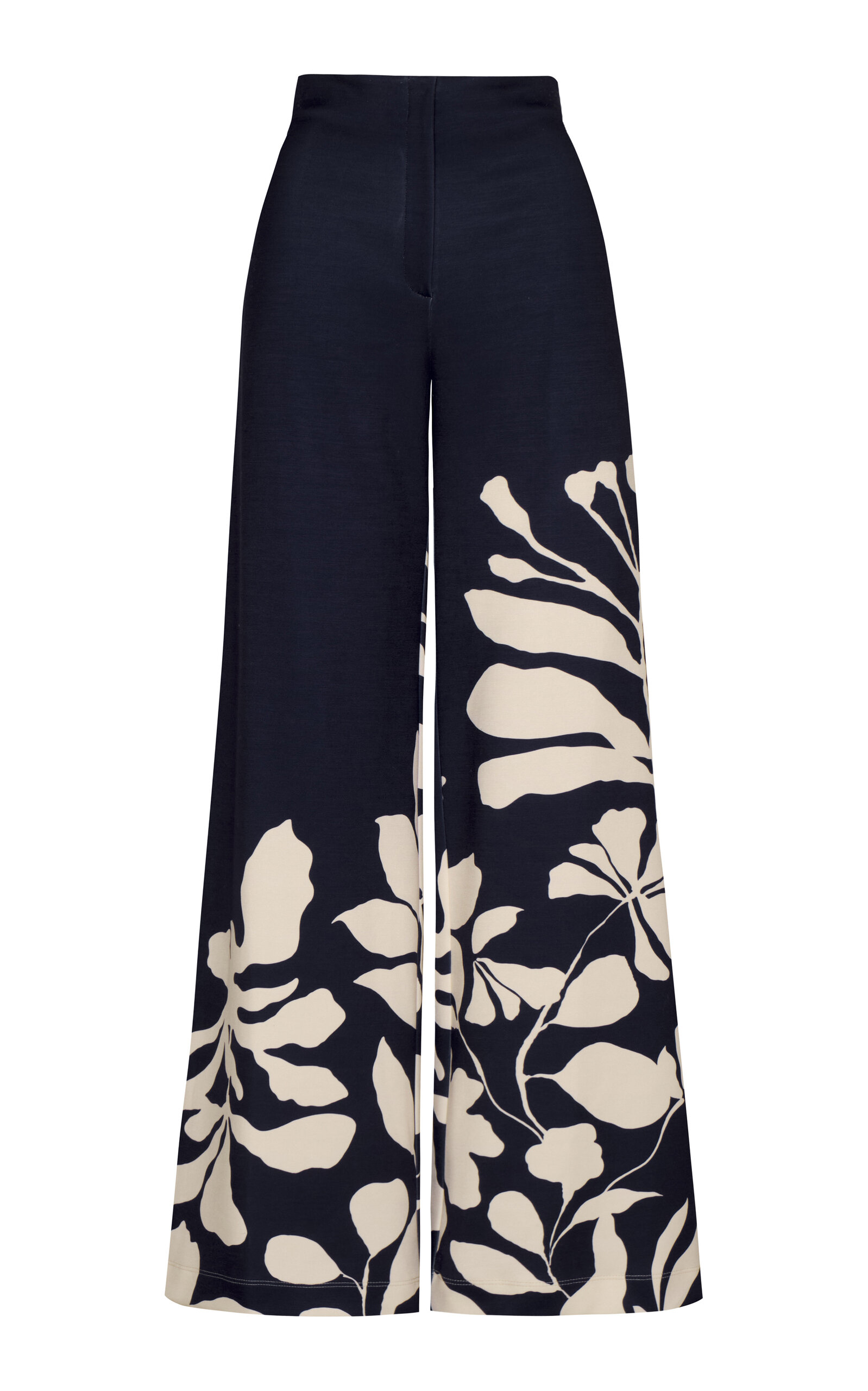 Shop Andres Otalora Preferida Botanical Linen-blend Wide-leg Pants In Navy