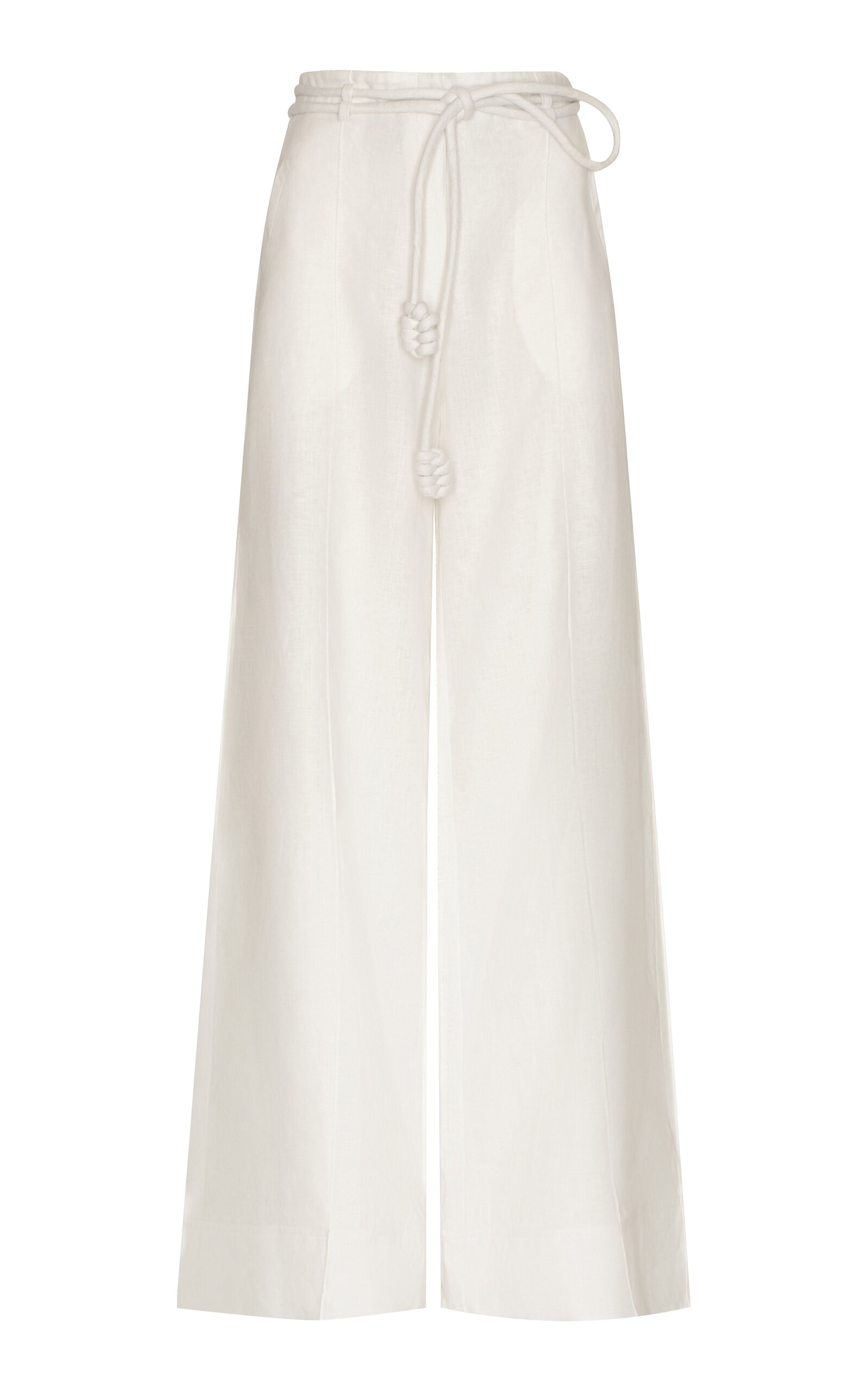 Shop Andres Otalora Otras Noches Belted Linen Flared-leg Pants In Off-white