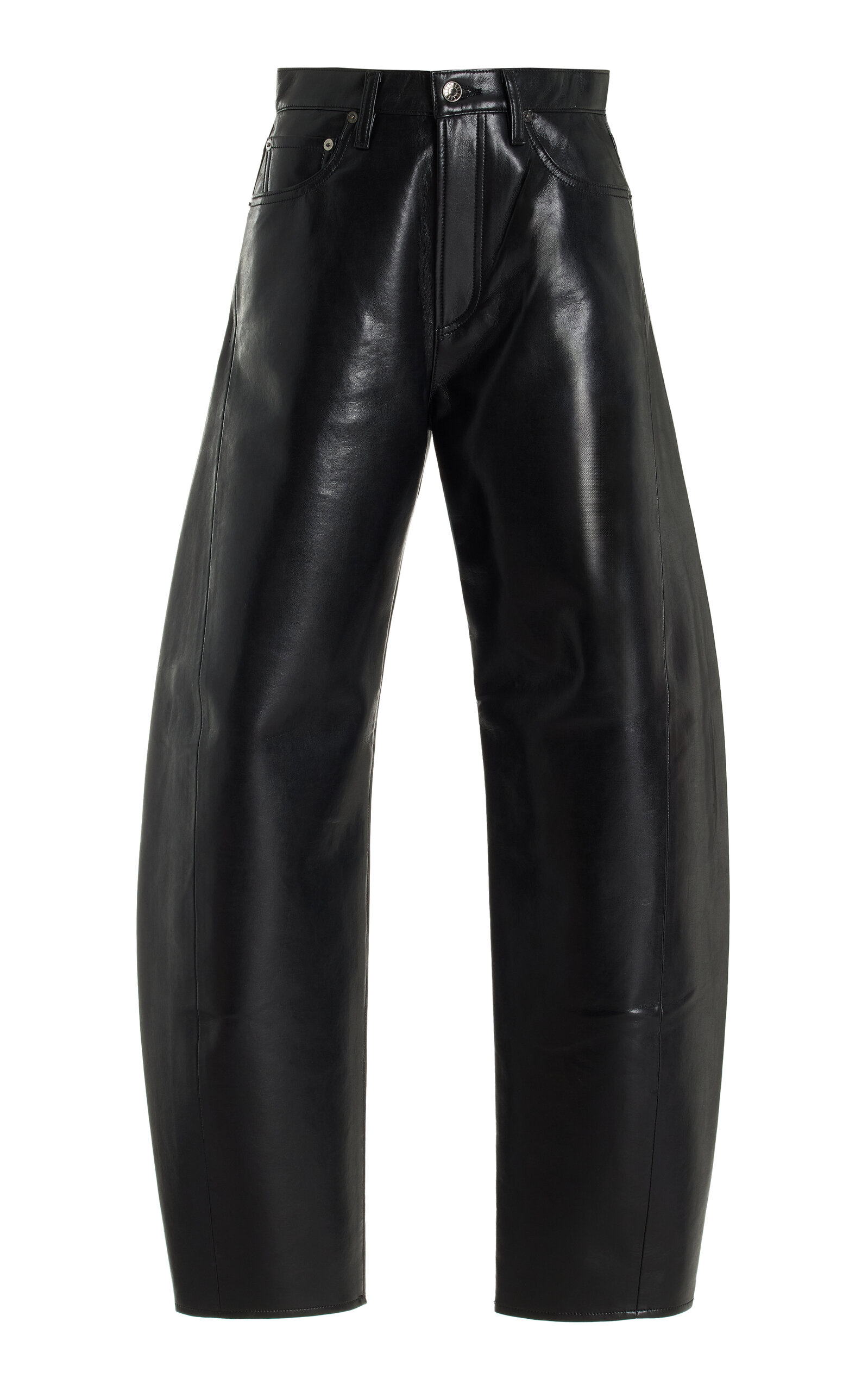 Shop Agolde Luna Leather High-rise Bow-leg Jeans In Black