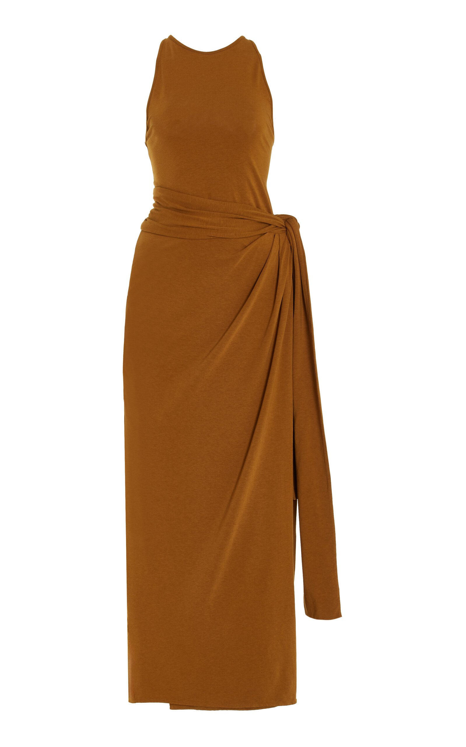 Shop Another Tomorrow Cotton-blend Maxi Wrap Dress In Bronze