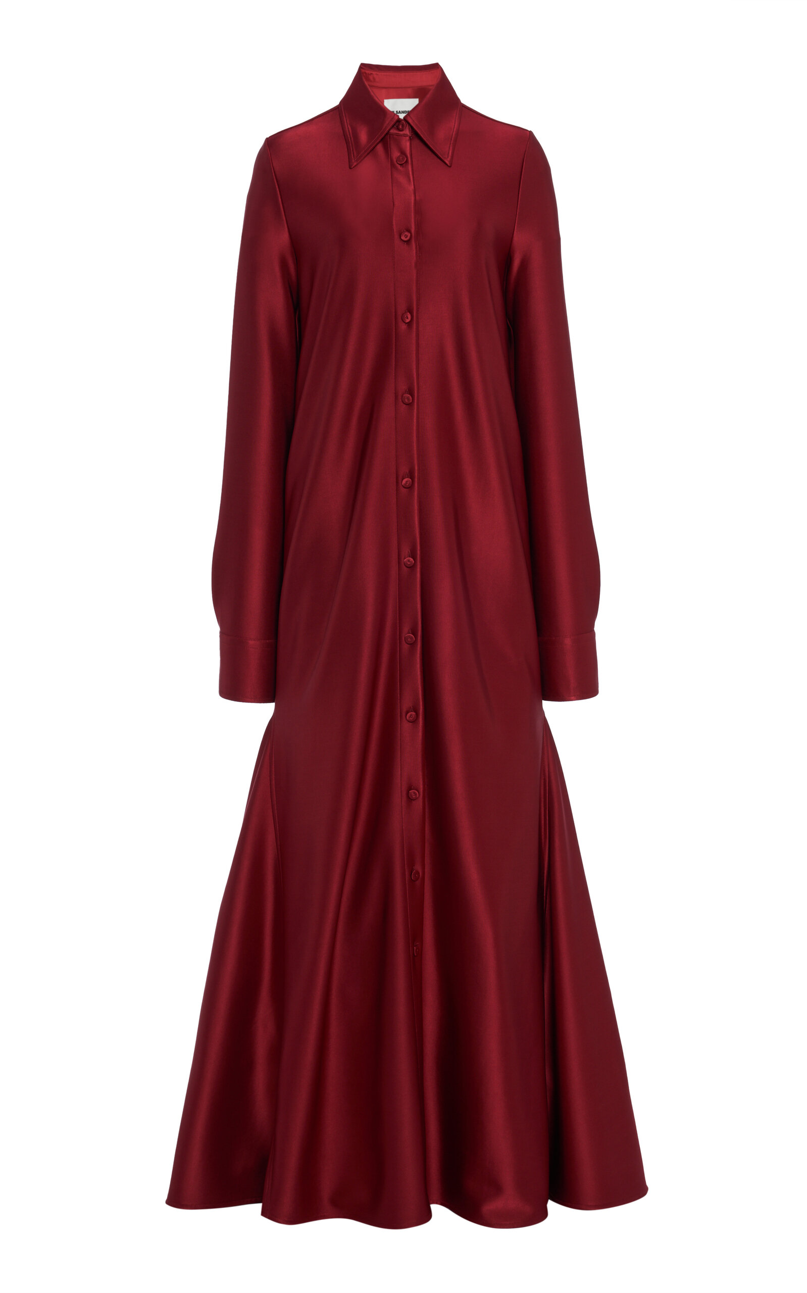 Shop Jil Sander Satin Maxi Shirt Dress In Red