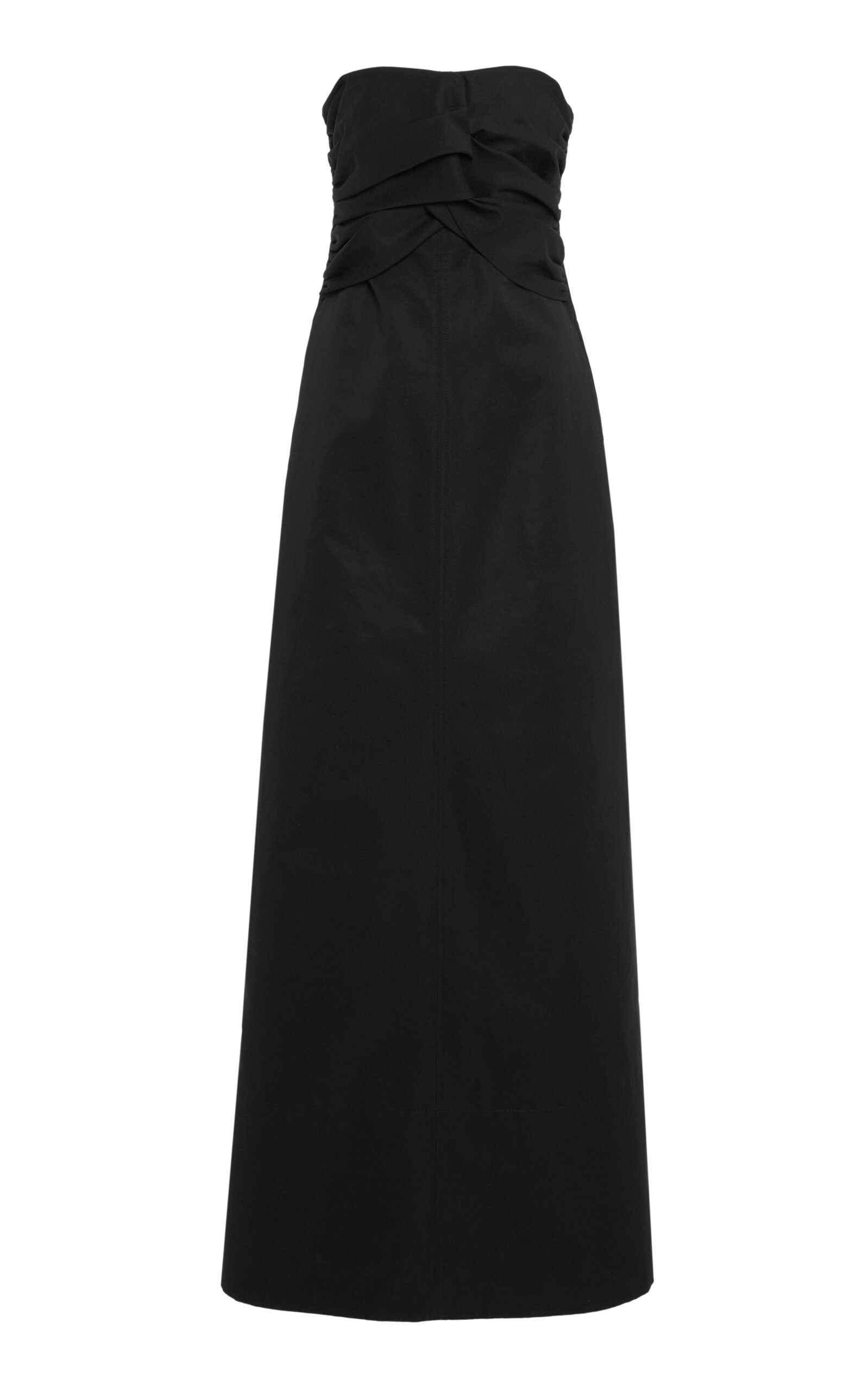 Shop Jil Sander Ruched Cotton-silk Maxi Dress In Black