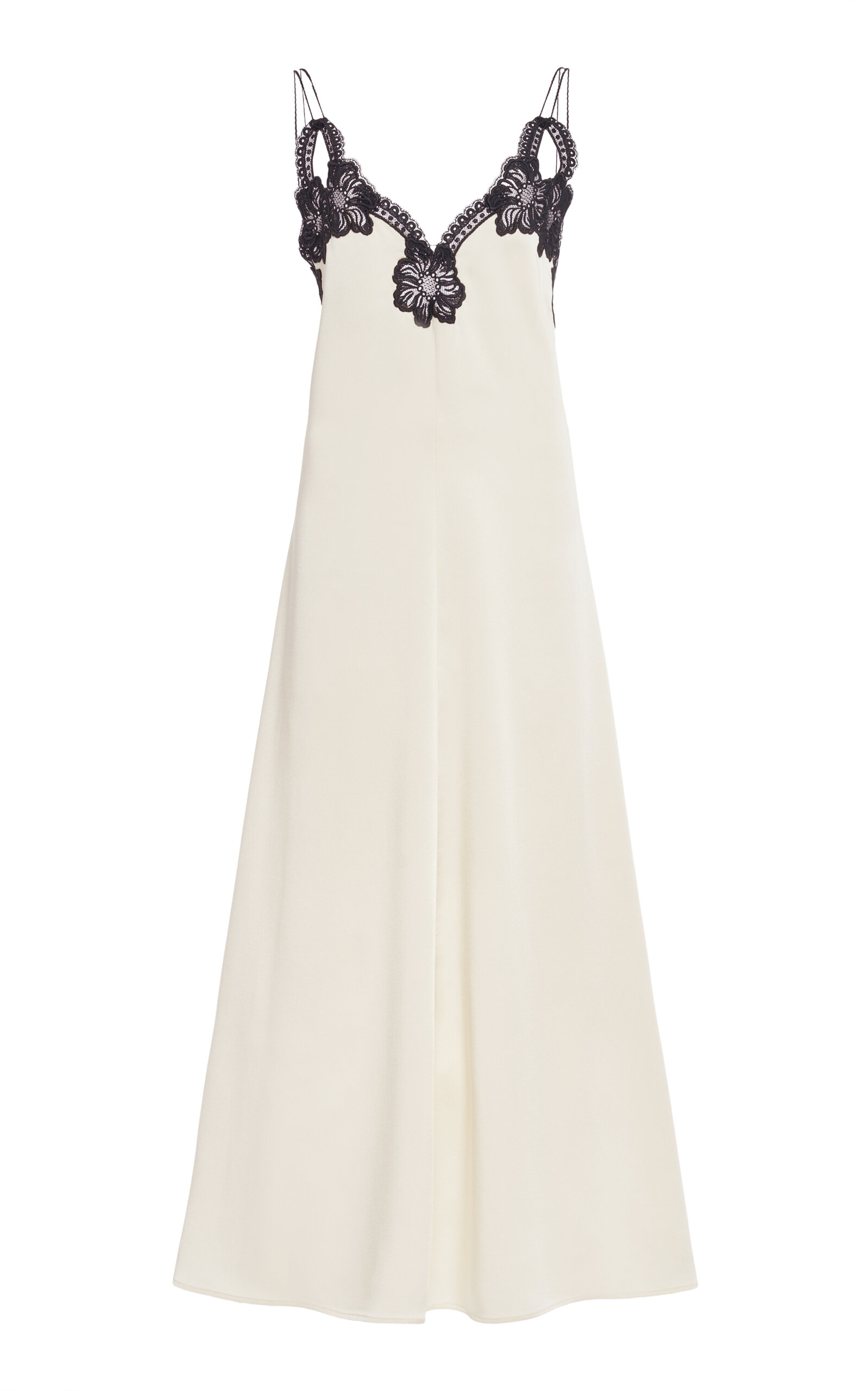 JIL SANDER EMBROIDERED CREPE SATIN MIDI DRESS 