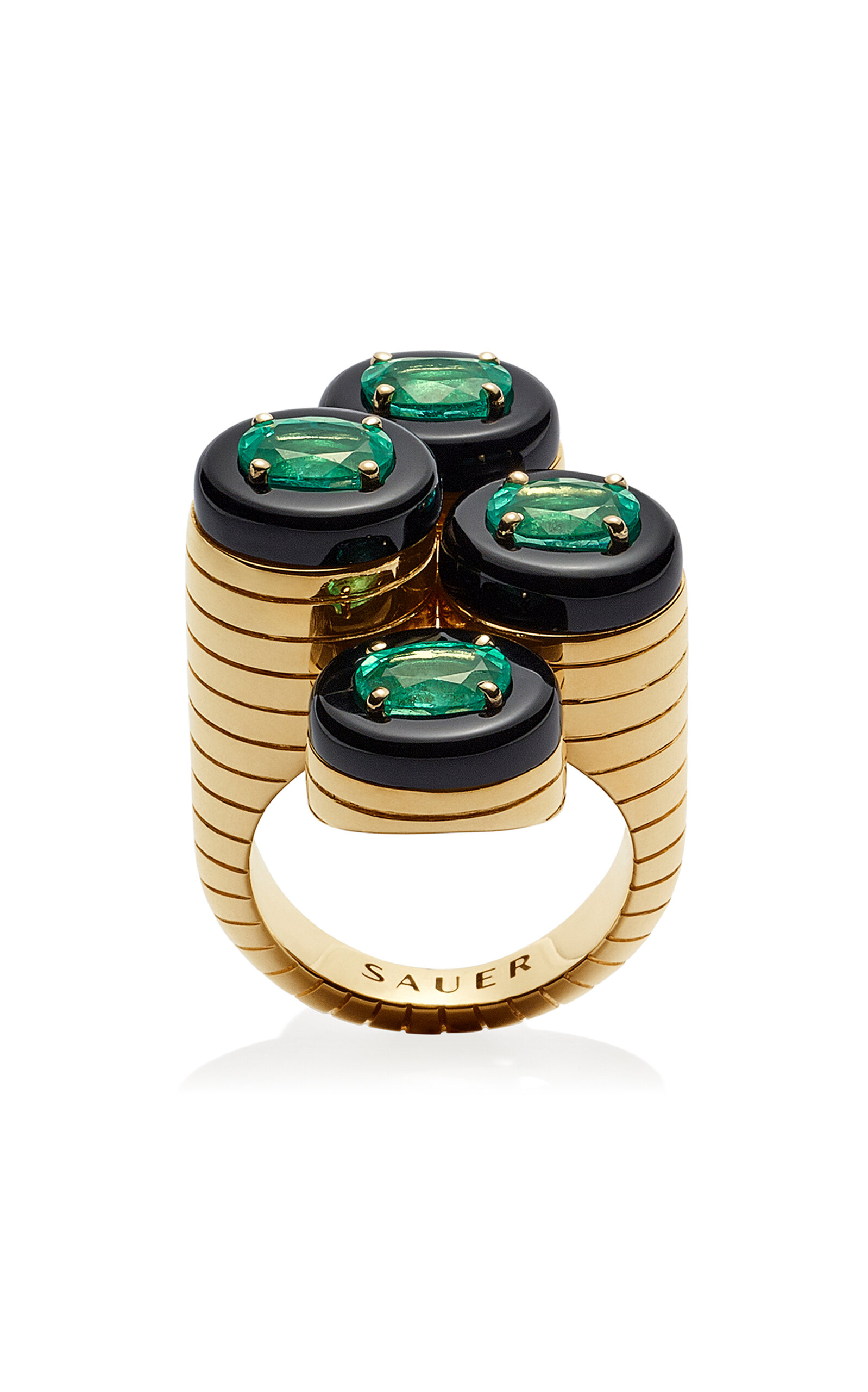 Shop Sauer 18k Yellow Gold Wright Ring With Emerald And Onyx