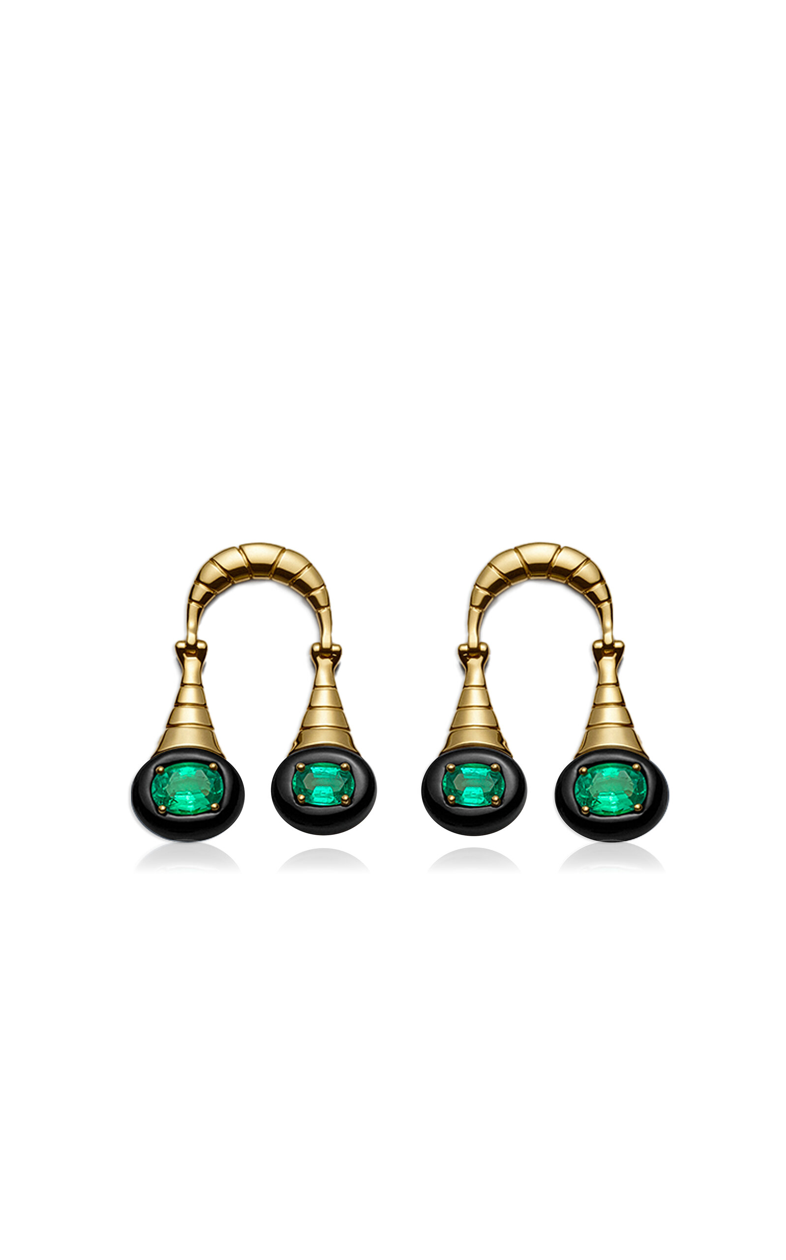 18k Yellow Gold Wright Earrings with Emerald and Onyx