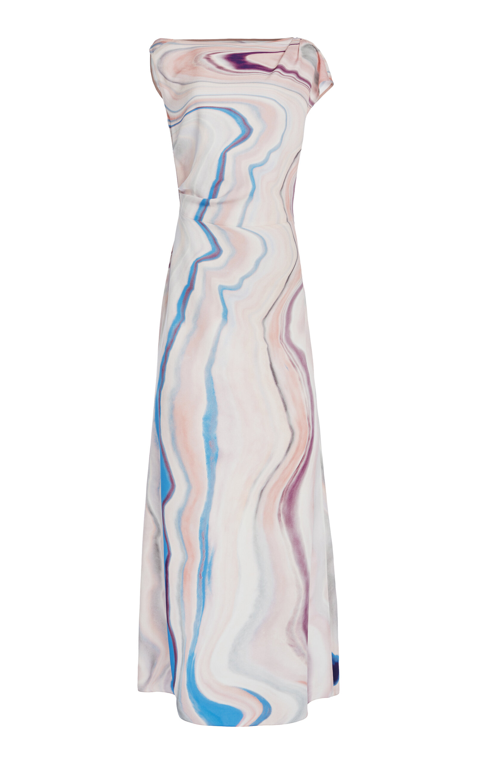 Asymmetric Printed Satin Maxi Dress