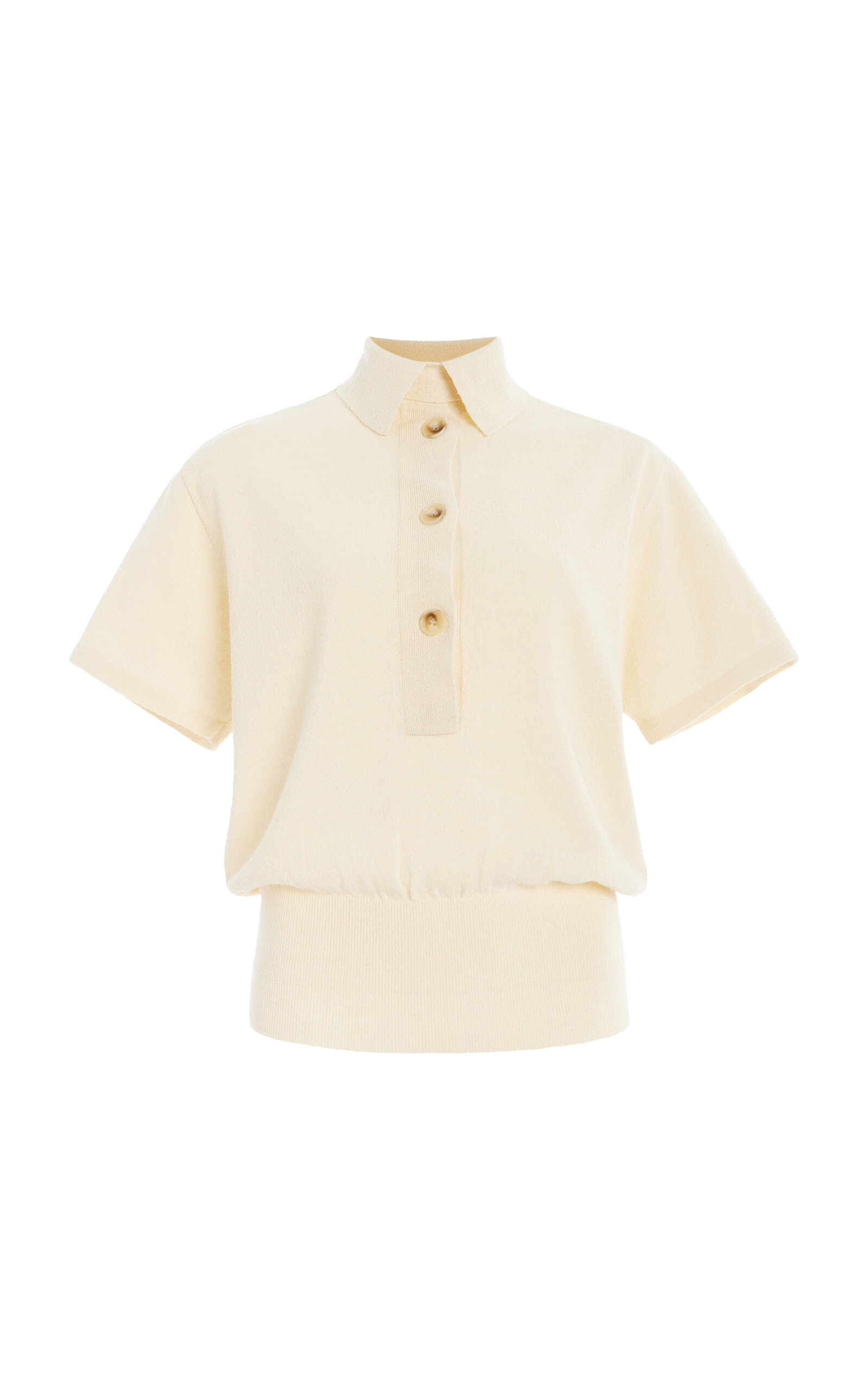 Christopher Esber Straccio Knit Linen-silk Polo Top In Neutral