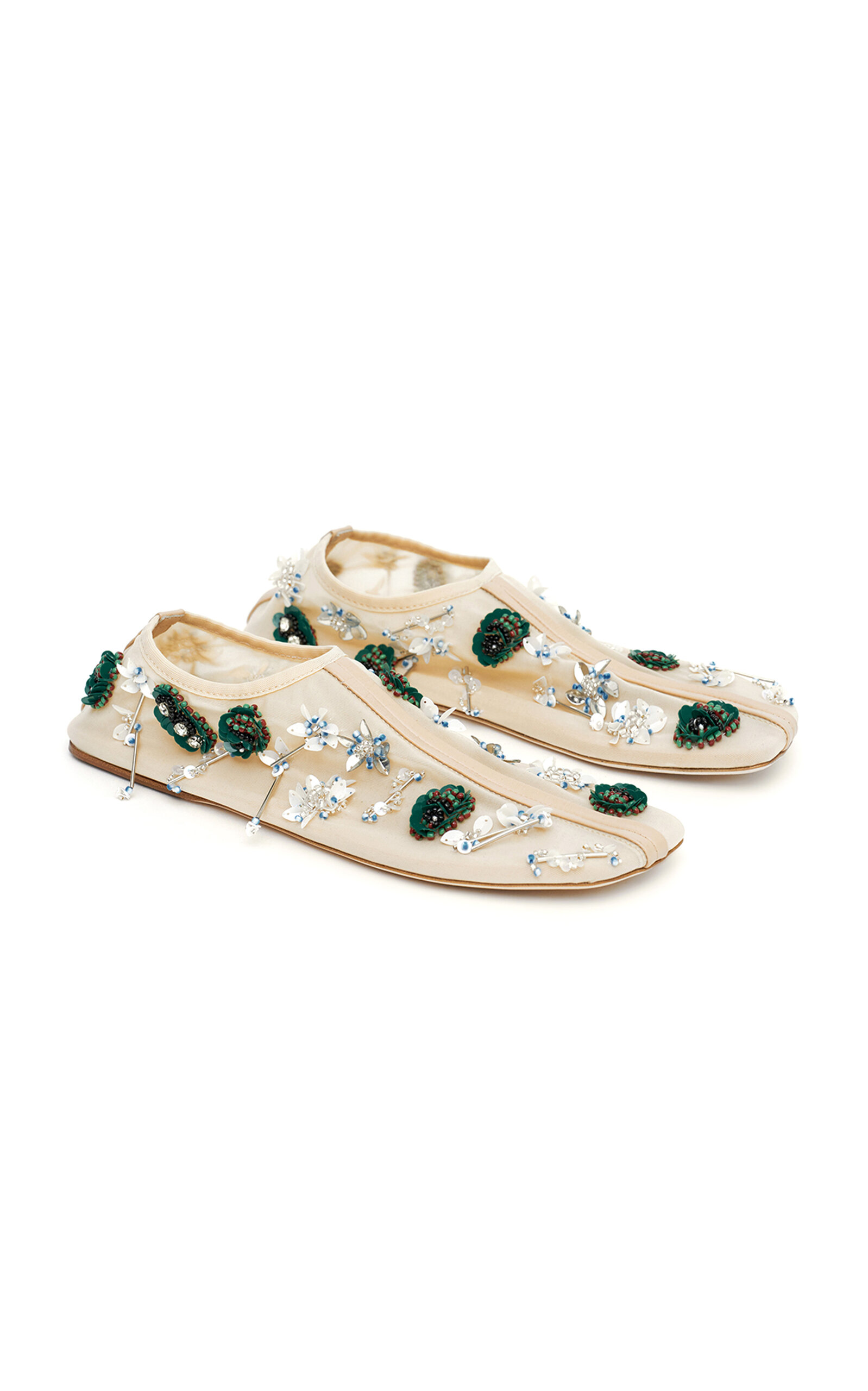 Shop Christopher Esber Embla Beaded-mesh Flats In Neutral