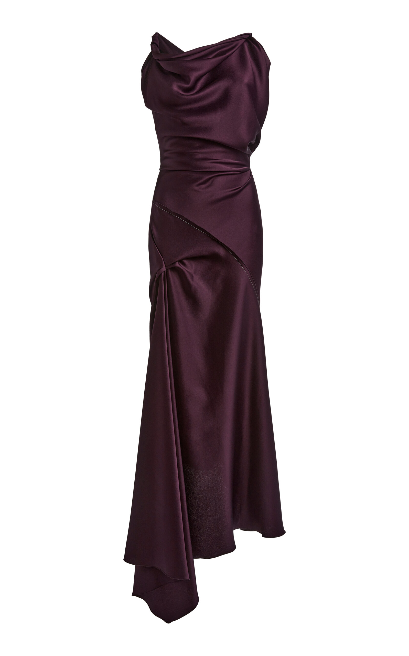 Shop Victoria Beckham Asymmetric Draped Satin Midi Dress In Berry