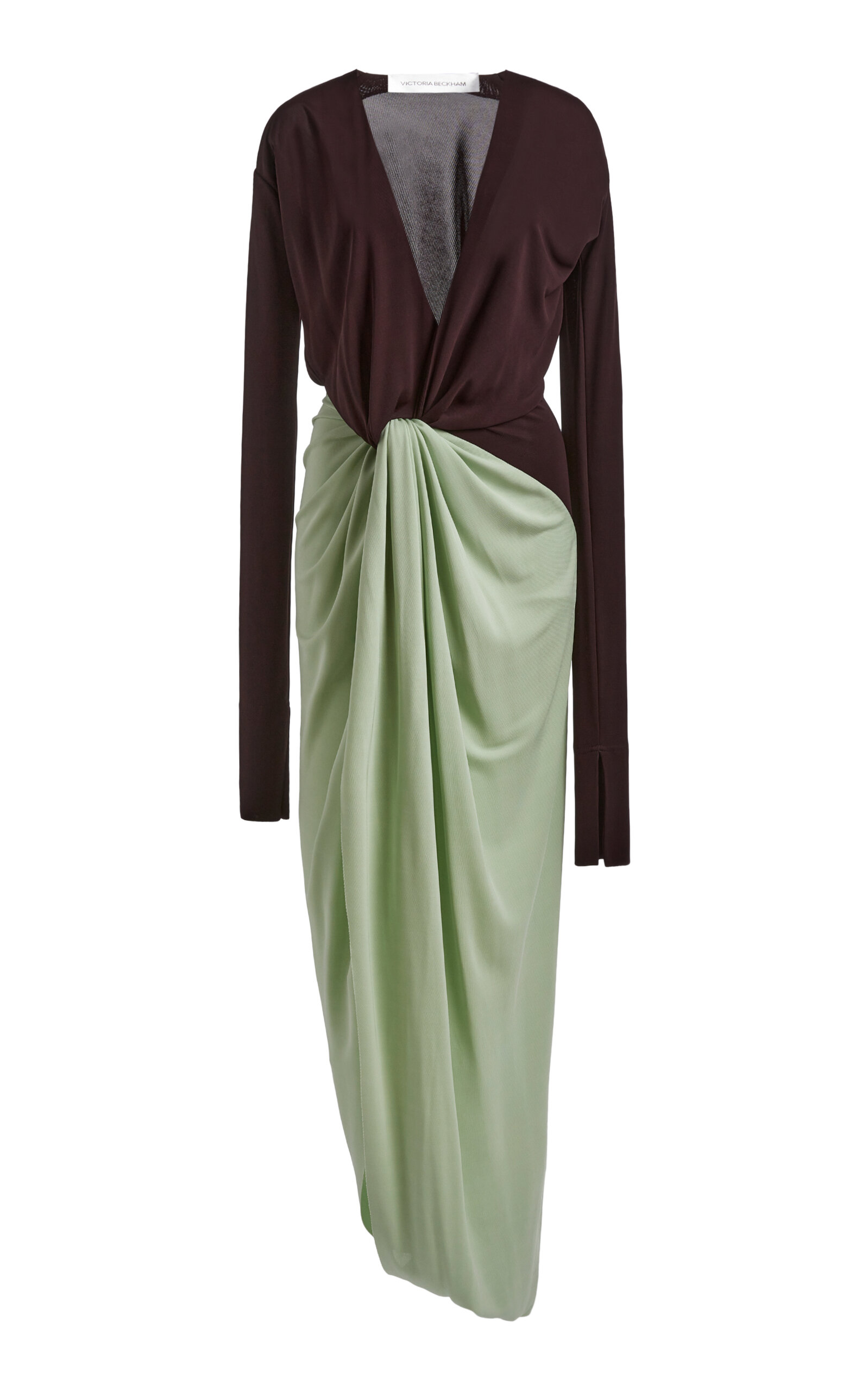 Shop Victoria Beckham Knotted Jersey Gown In Green