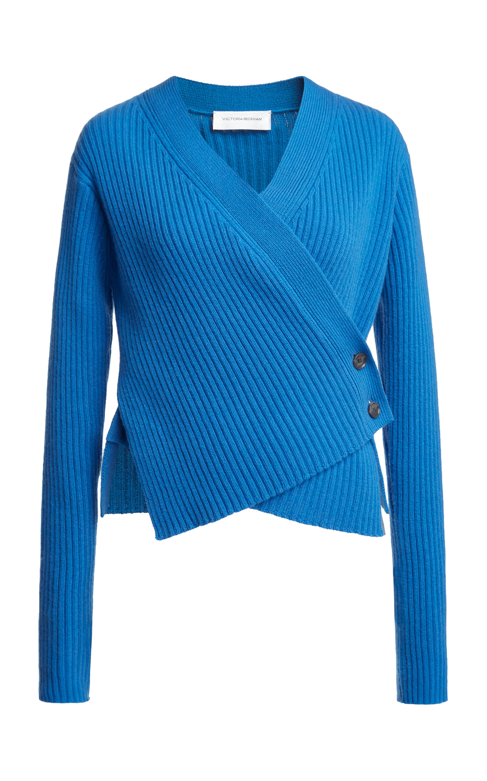 Shop Victoria Beckham Wrapped Wool-cashmere Cardigan In Blue