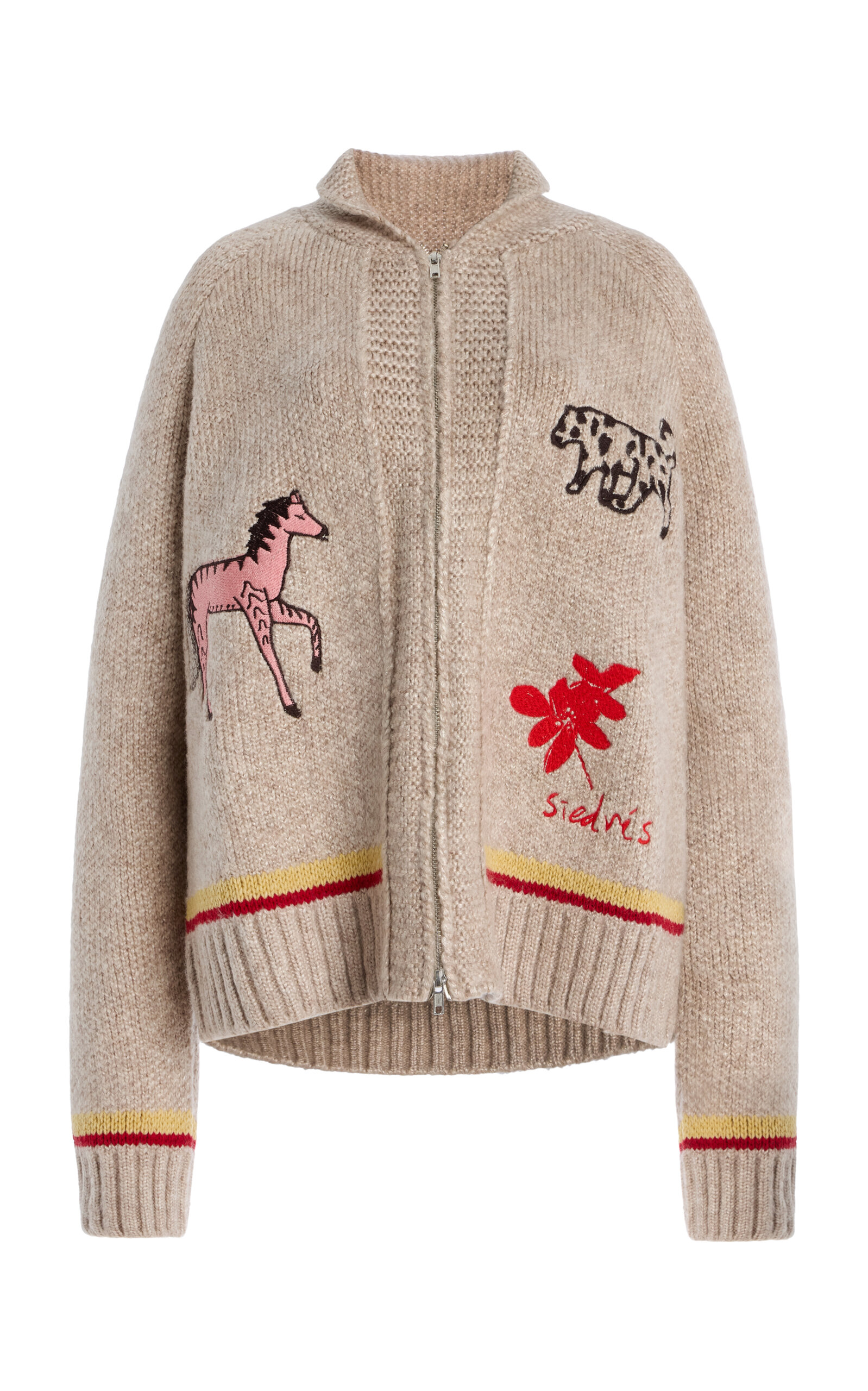 SIEDRÉS Niasa Embroidered Wool-Blend Knit Cardigan