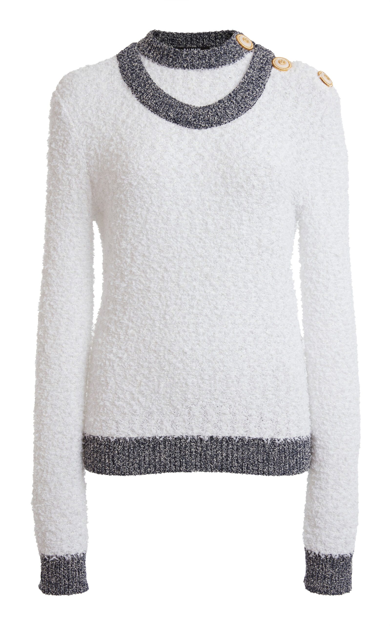 Shop Balmain Trompe L'oeil Knit-tweed Sweater In White