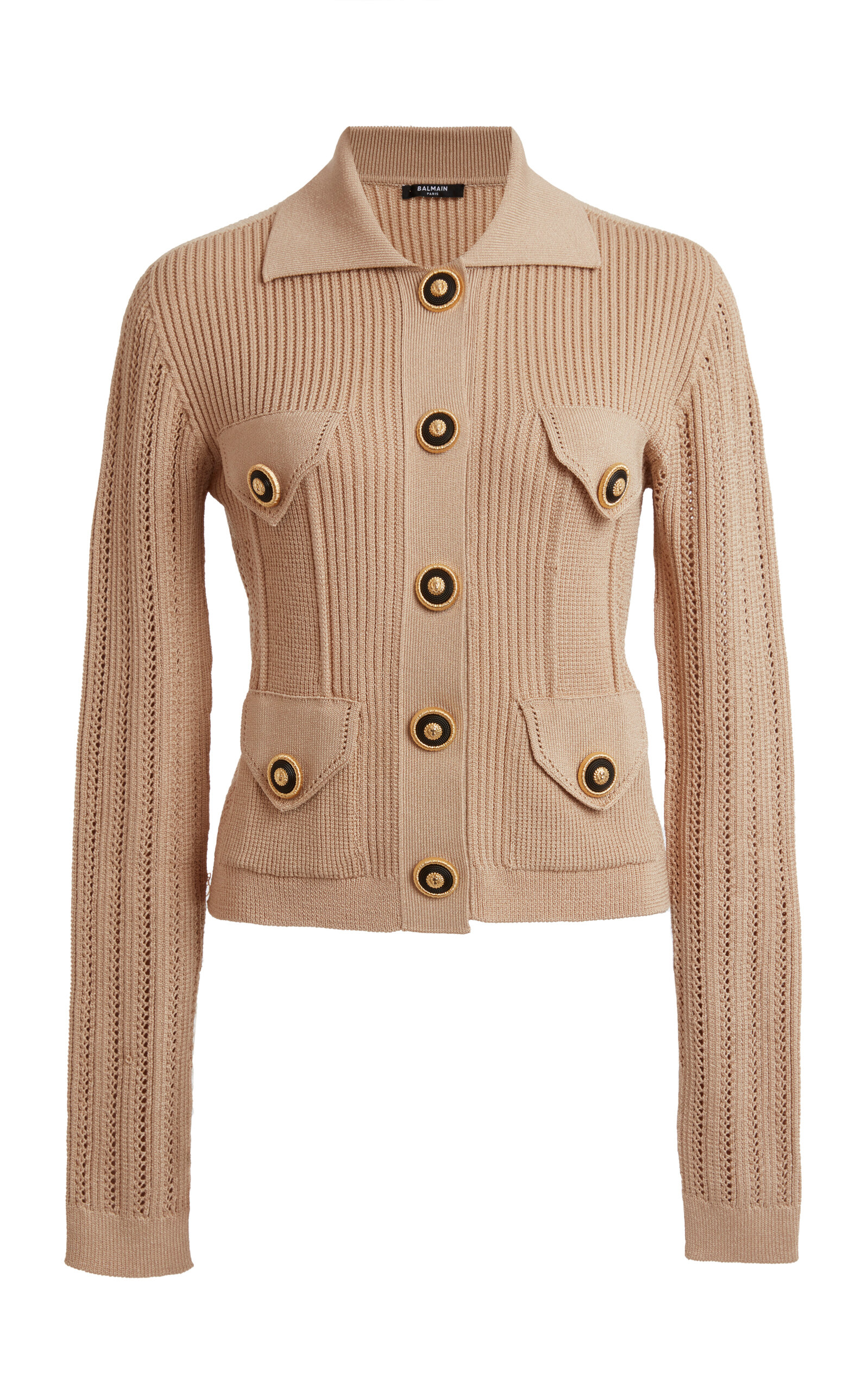 Shop Balmain Ribbed-knit Cardigan In Brown