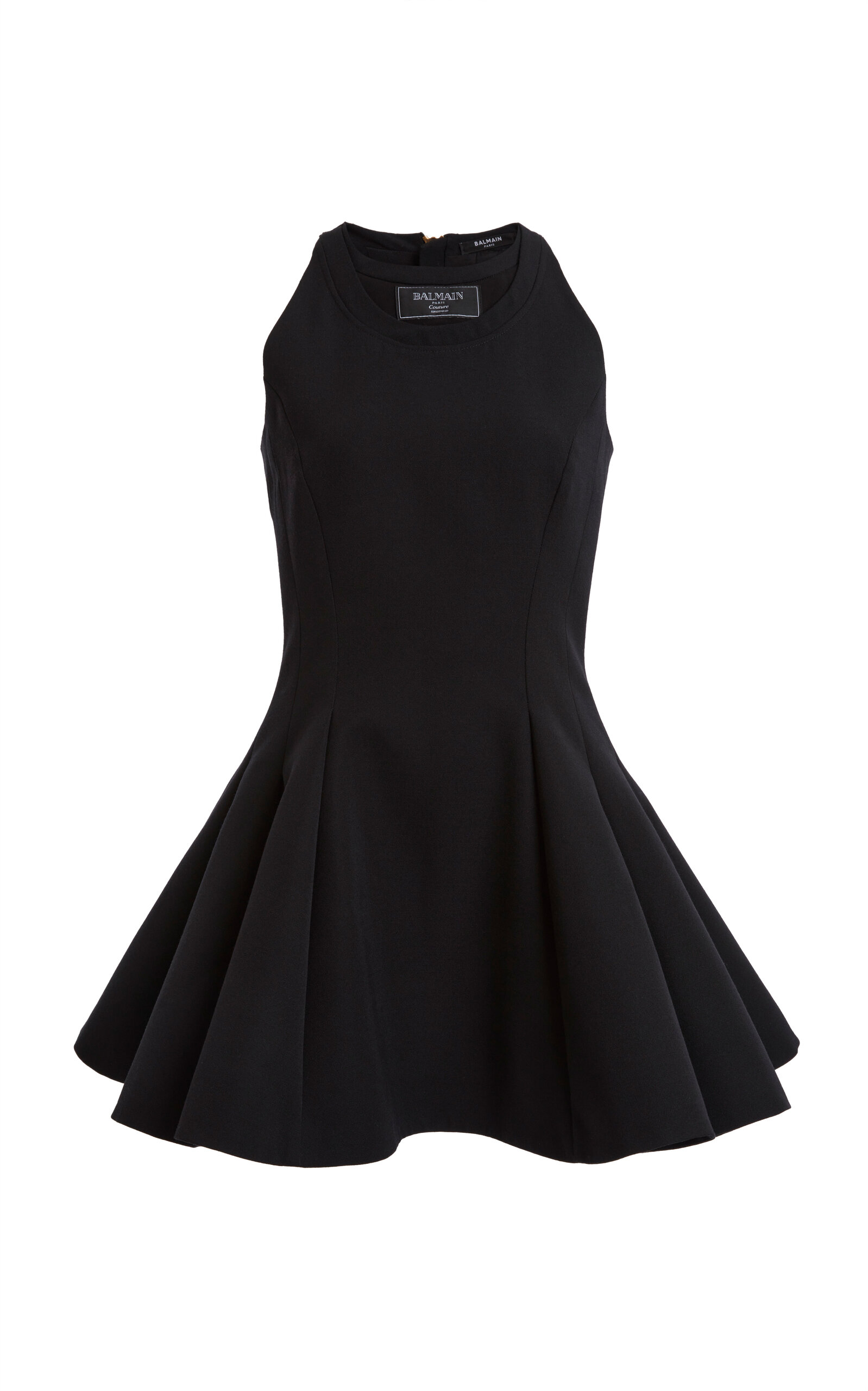 Shop Balmain Flared Crepe Mini Dress In Black