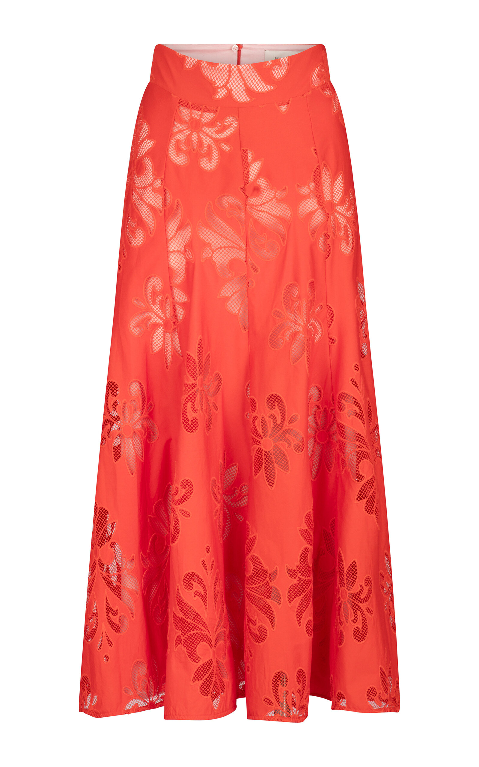 Shop Silvia Tcherassi Grettel Embroidered Cotton Midi Skirt In Red