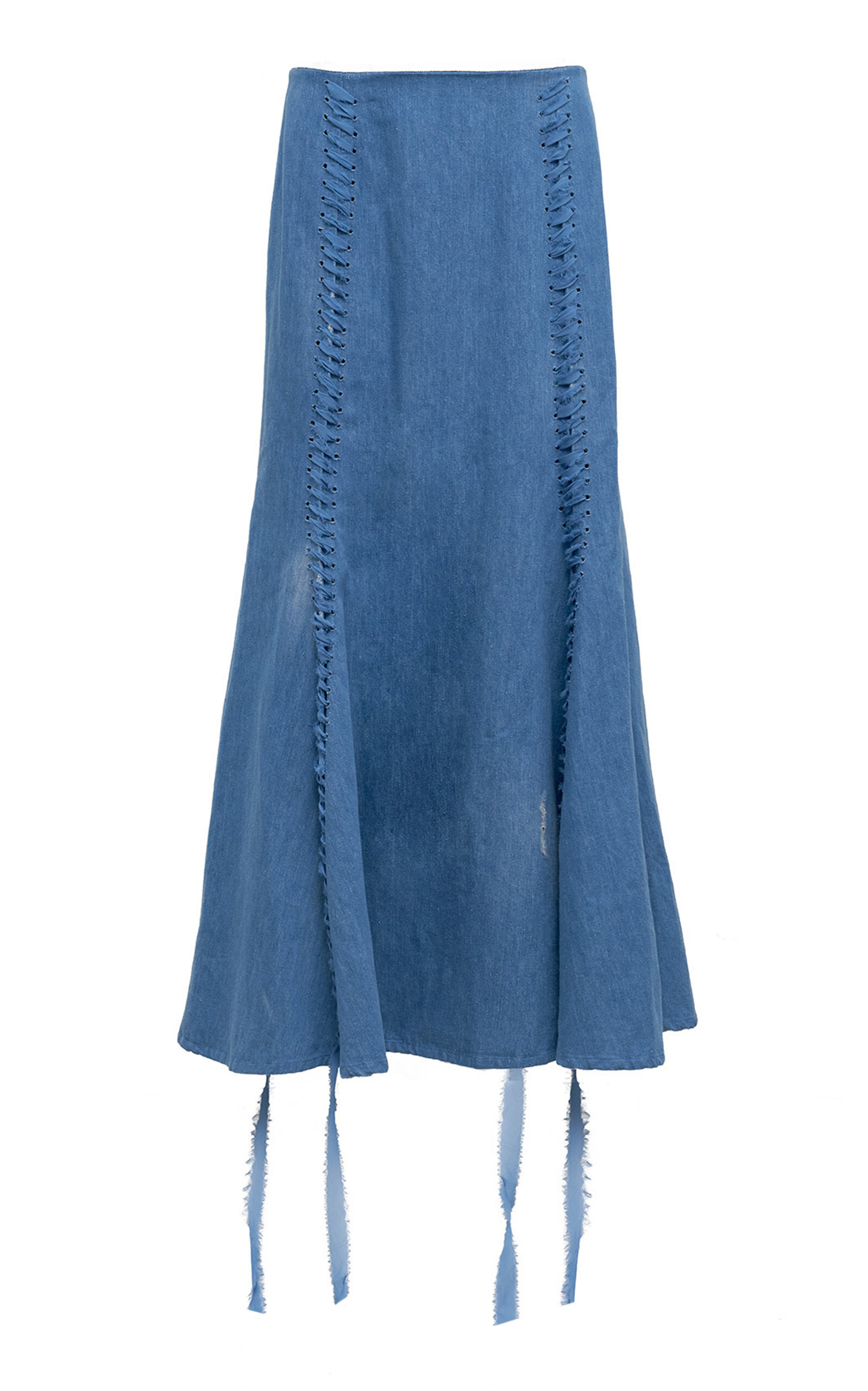 Gabriela Hearst Dion Lace-up Cotton-linen Denim Maxi Skirt In Light Blue