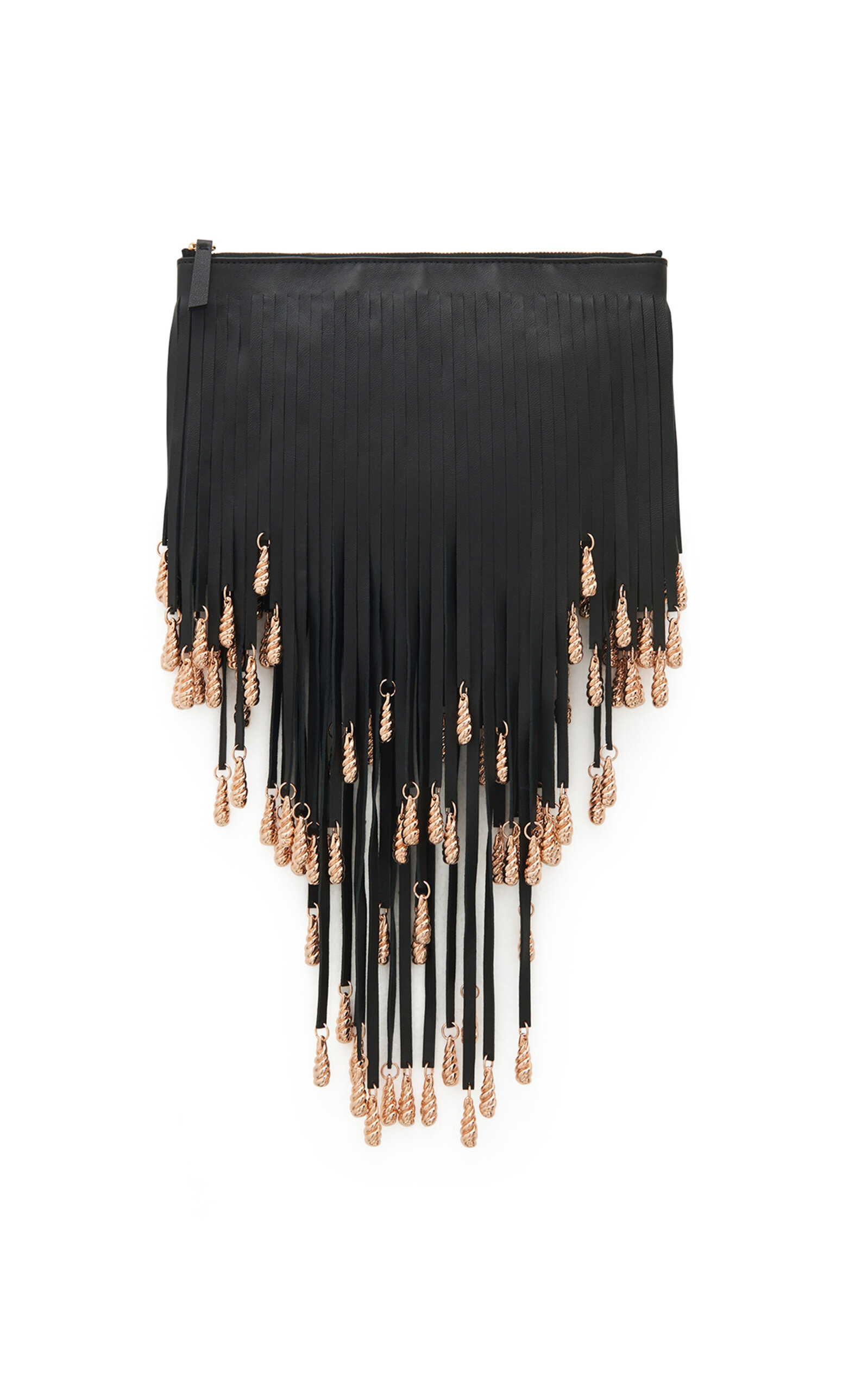 Neith Fringed Leather and Brass Pouch