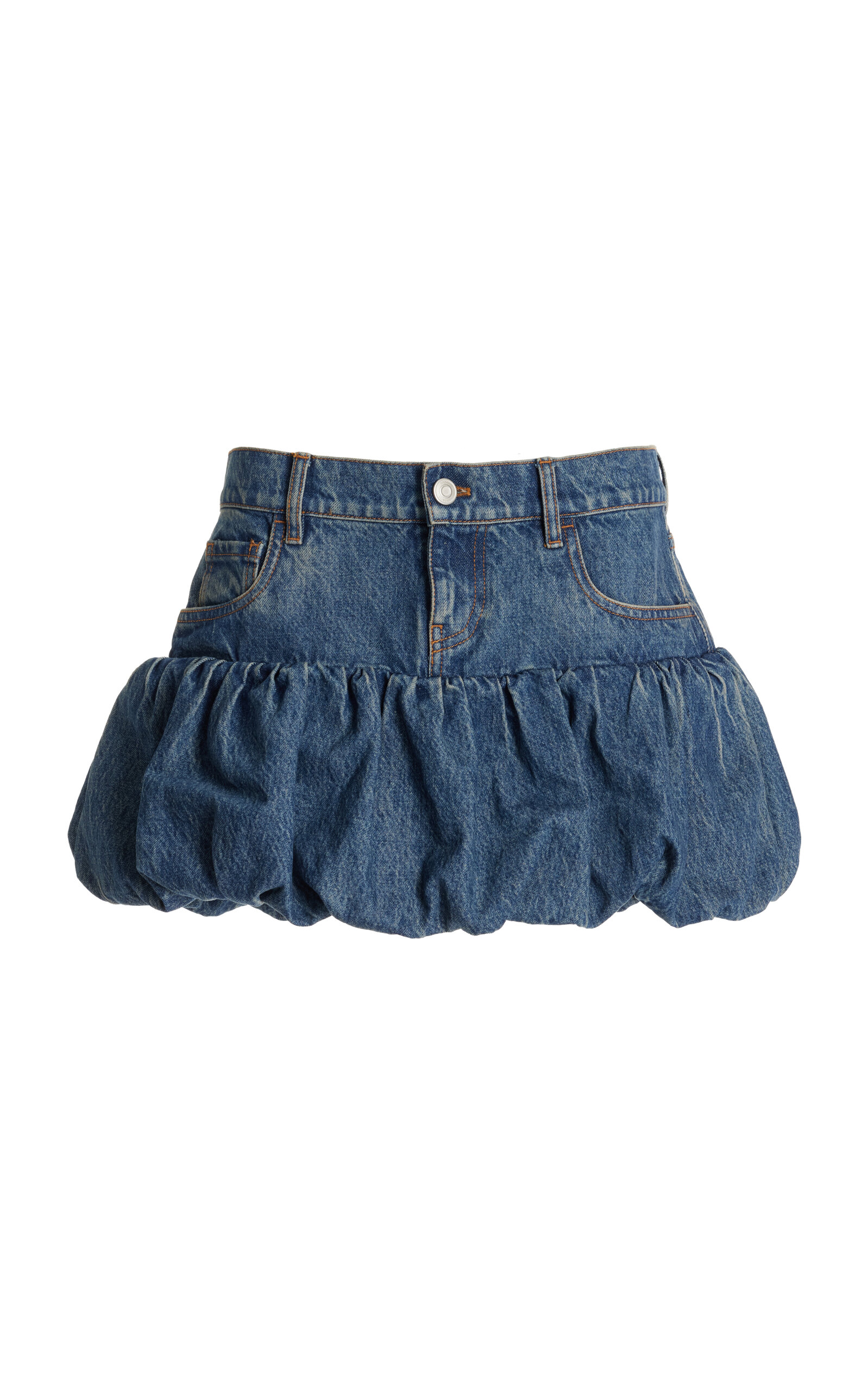 Bubble-Hem Denim Mini Skirt