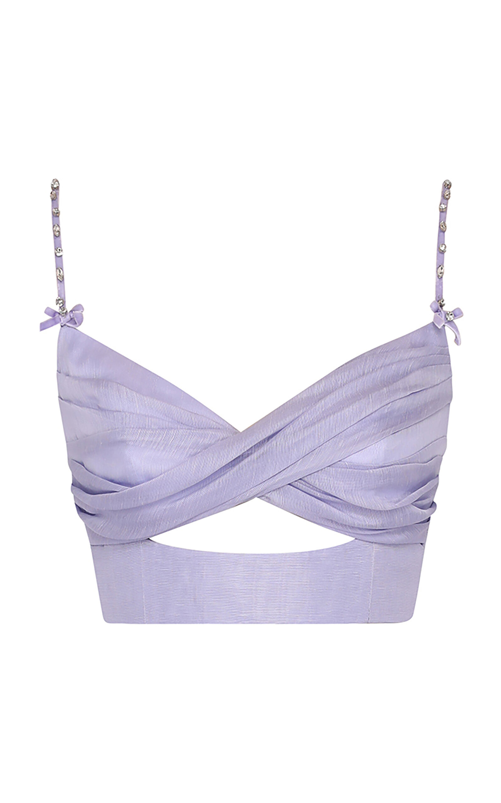 Shop Zimmermann Crush Twisted Linen-silk Crop Top In Purple