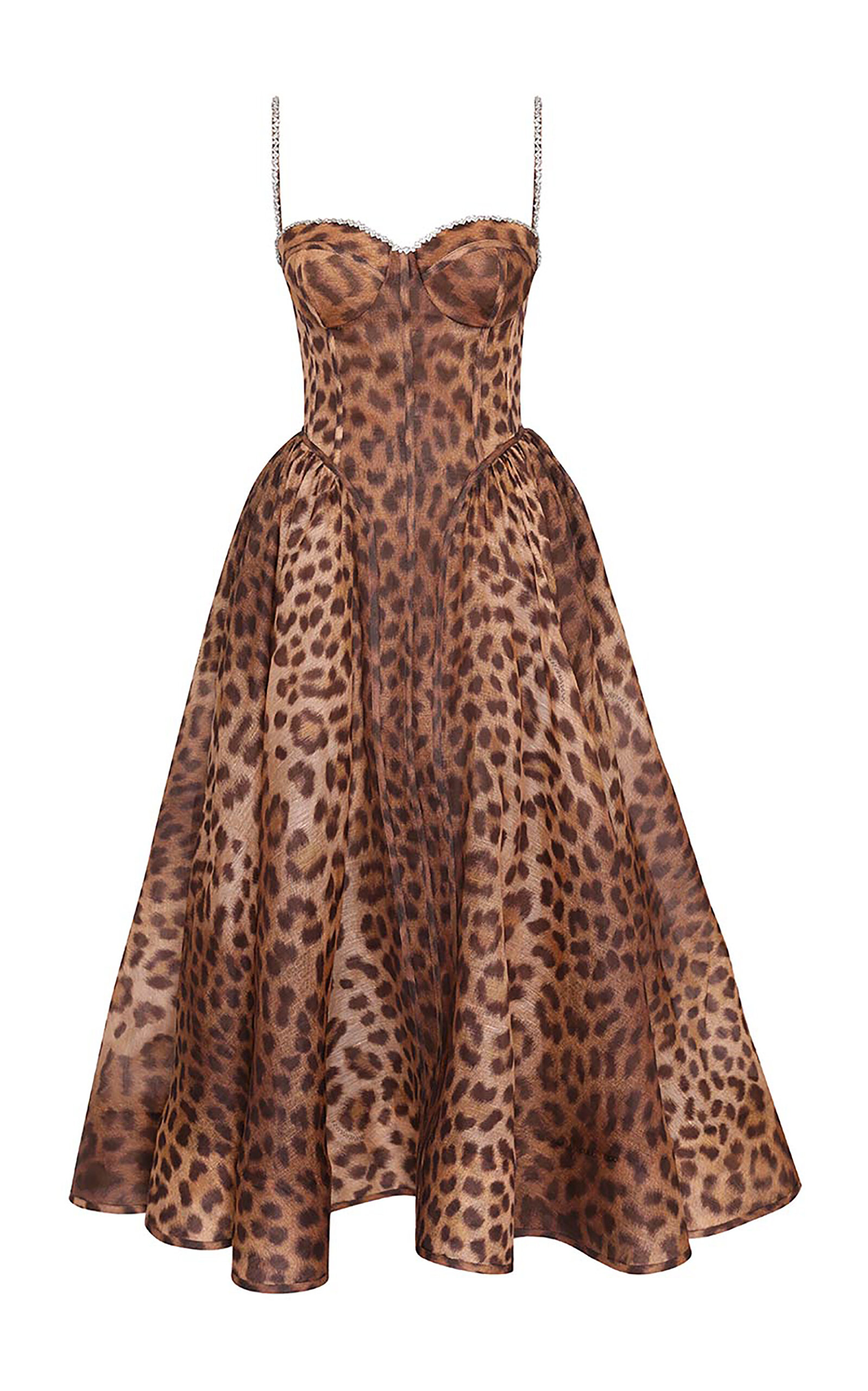 Shop Zimmermann Crush Animal-print Linen-silk Bustier Midi Dress