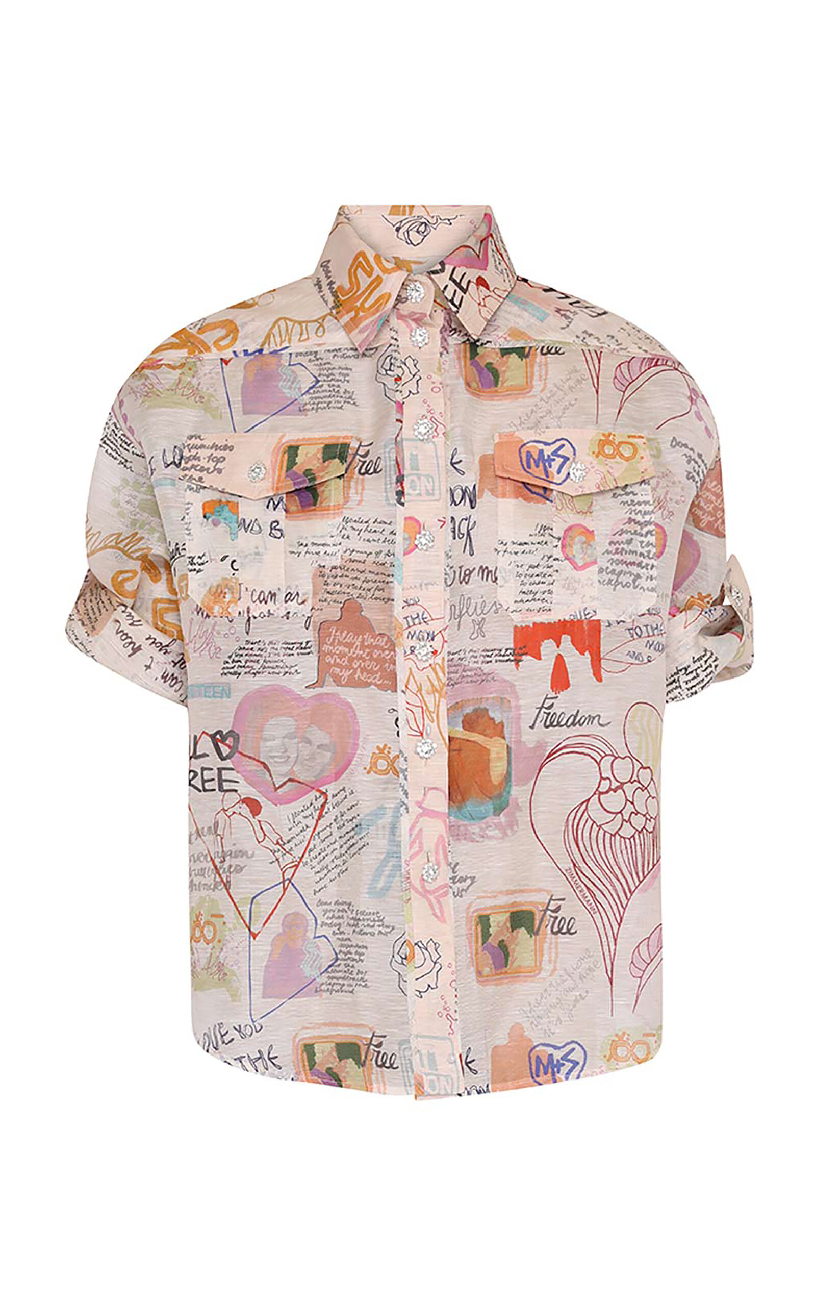 Zimmermann Crush Linen-silk Shirt In Multi