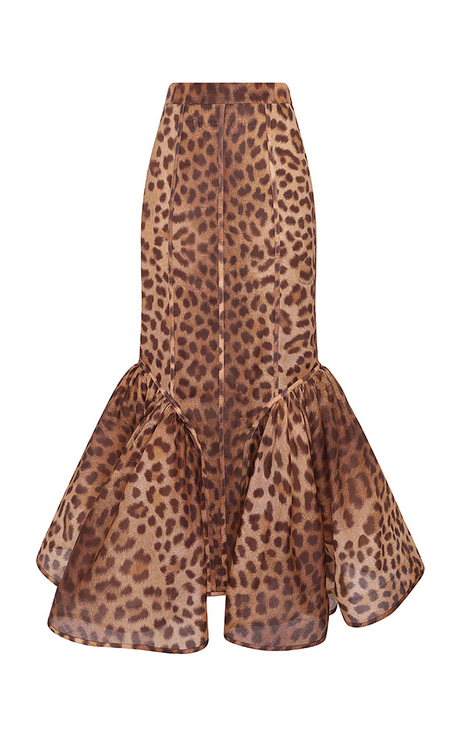 ZIMMERMANN CRUSH FLARED ANIMAL-PRINT LINEN-SILK MIDI SKIRT 