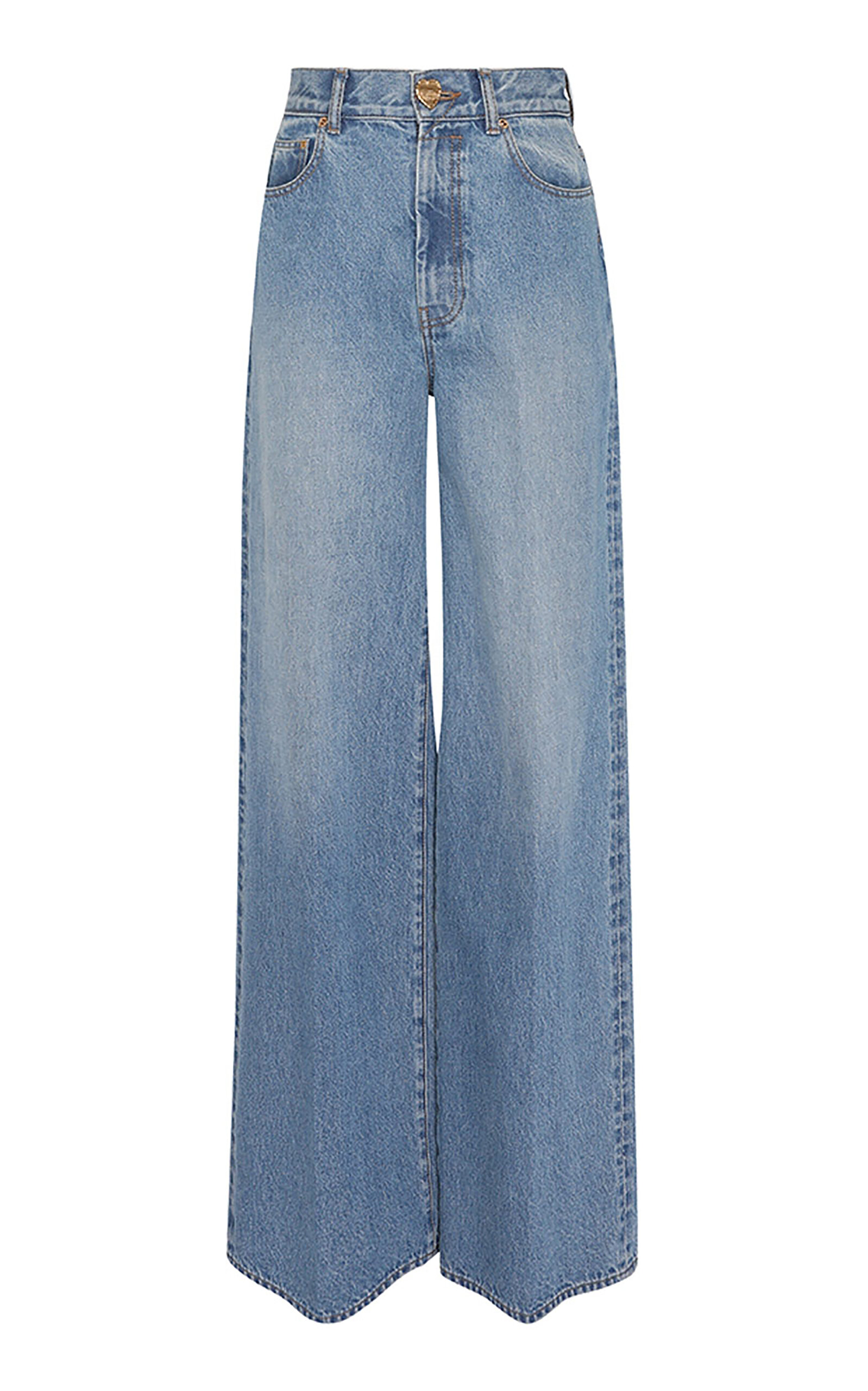 Shop Zimmermann Crush Rigid High-rise Straight-leg Jeans In Medium Wash