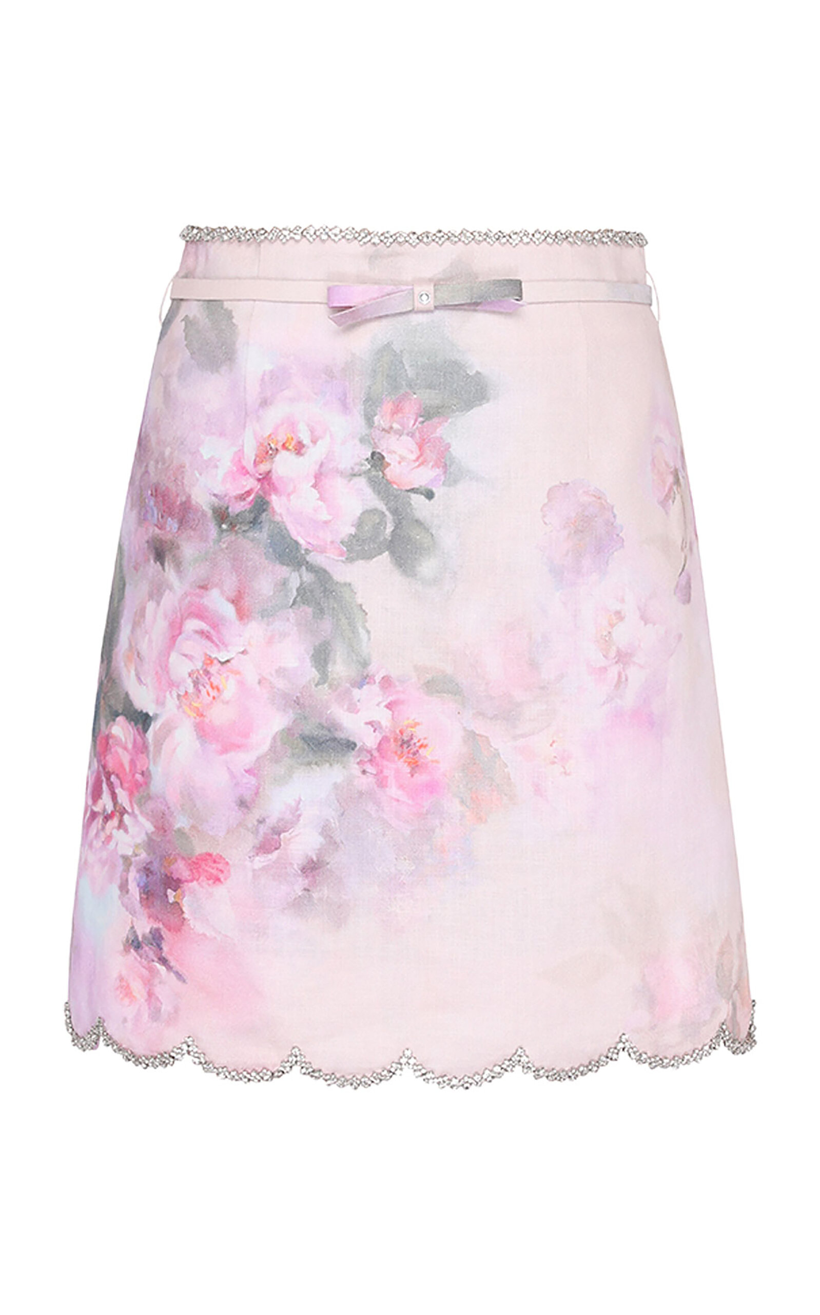 Shop Zimmermann Crush Scalloped Floral Linen Mini Skirt In Pink