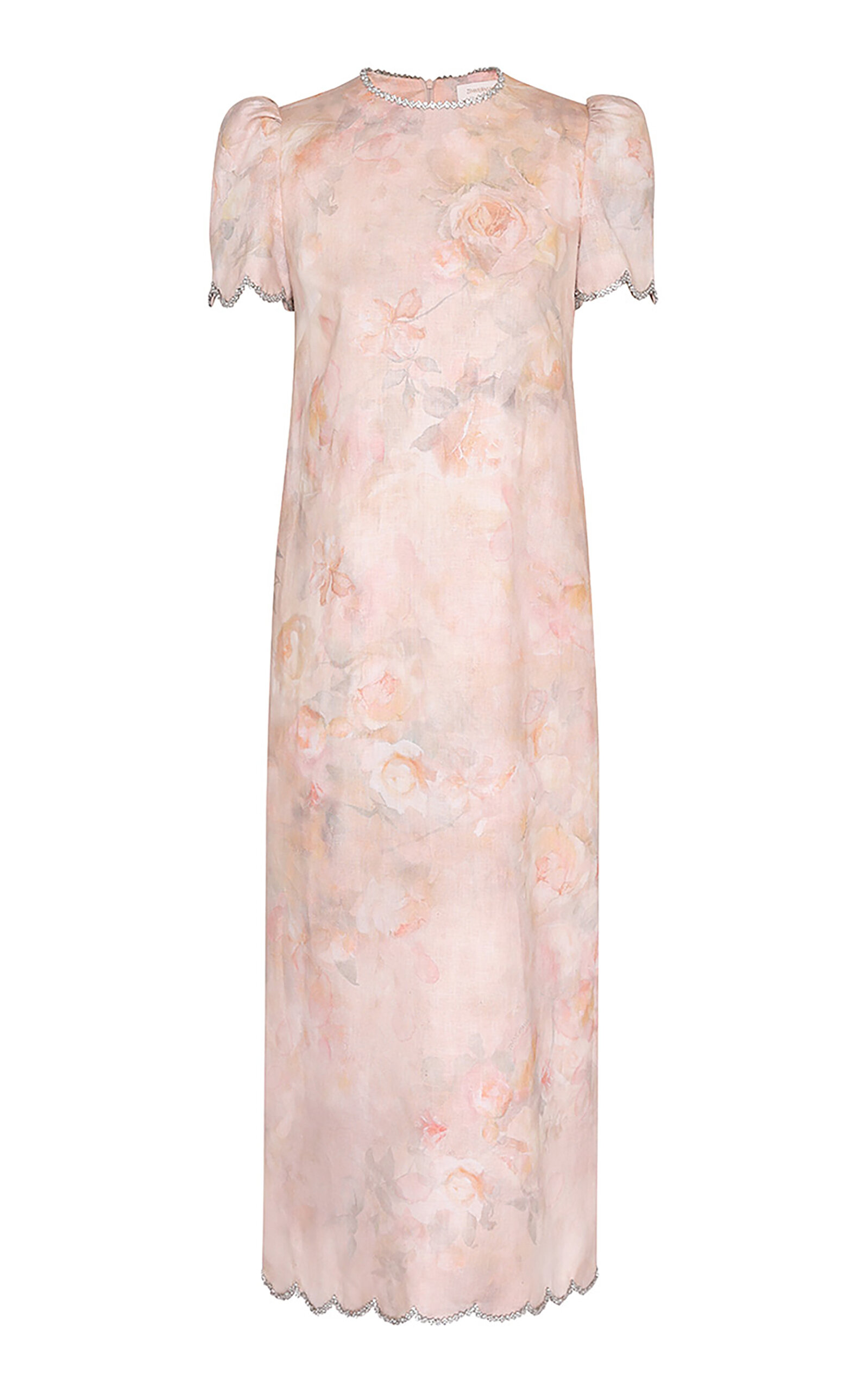 Shop Zimmermann Exclusive Scalloped Linen Midi Dress In Light Pink