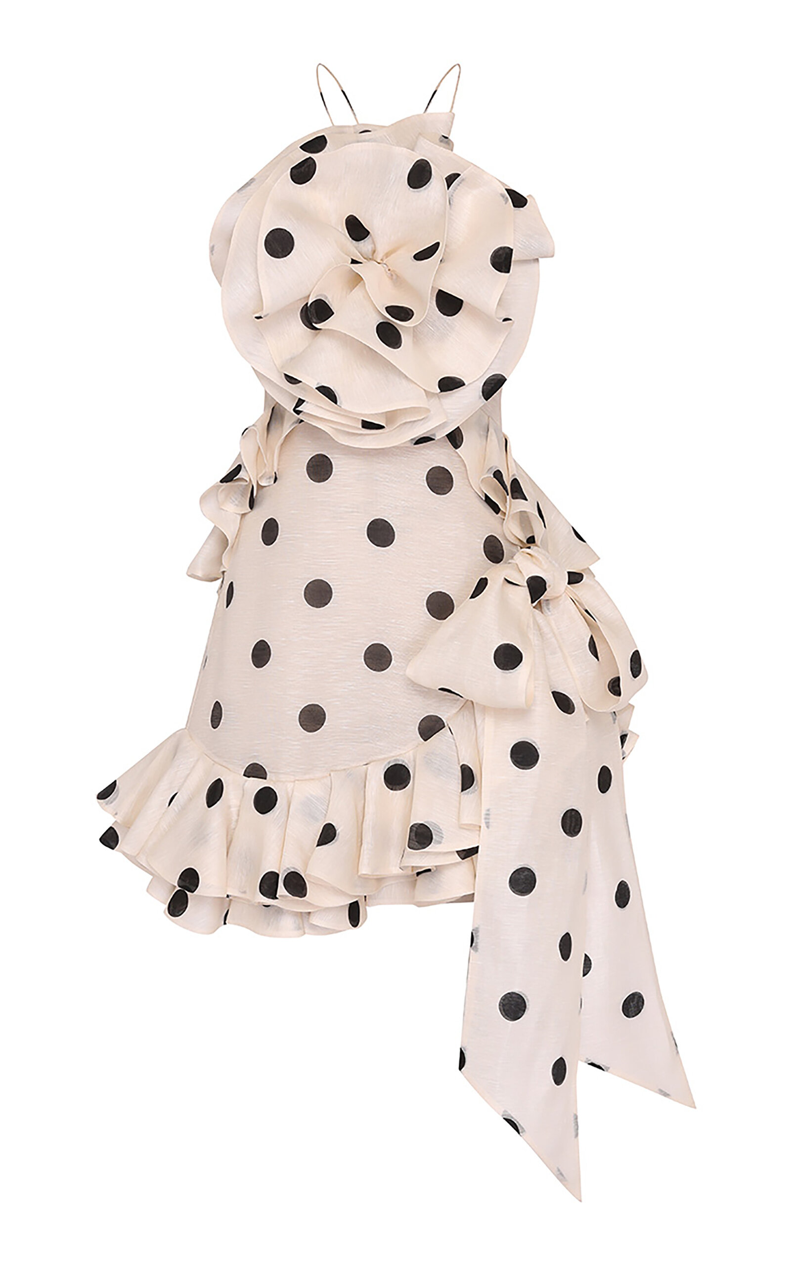 Shop Zimmermann Crush Rosette Polka-dot Linen-silk Mini Dress In Black,white