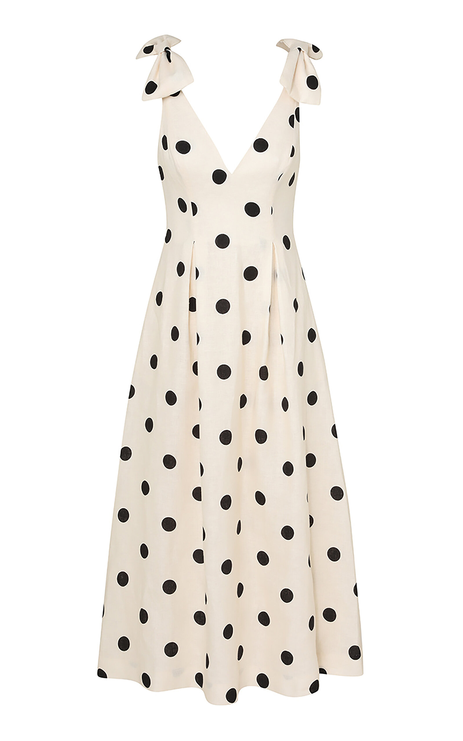 Shop Zimmermann Crush Polka-dot Linen Midi Dress In Black,white