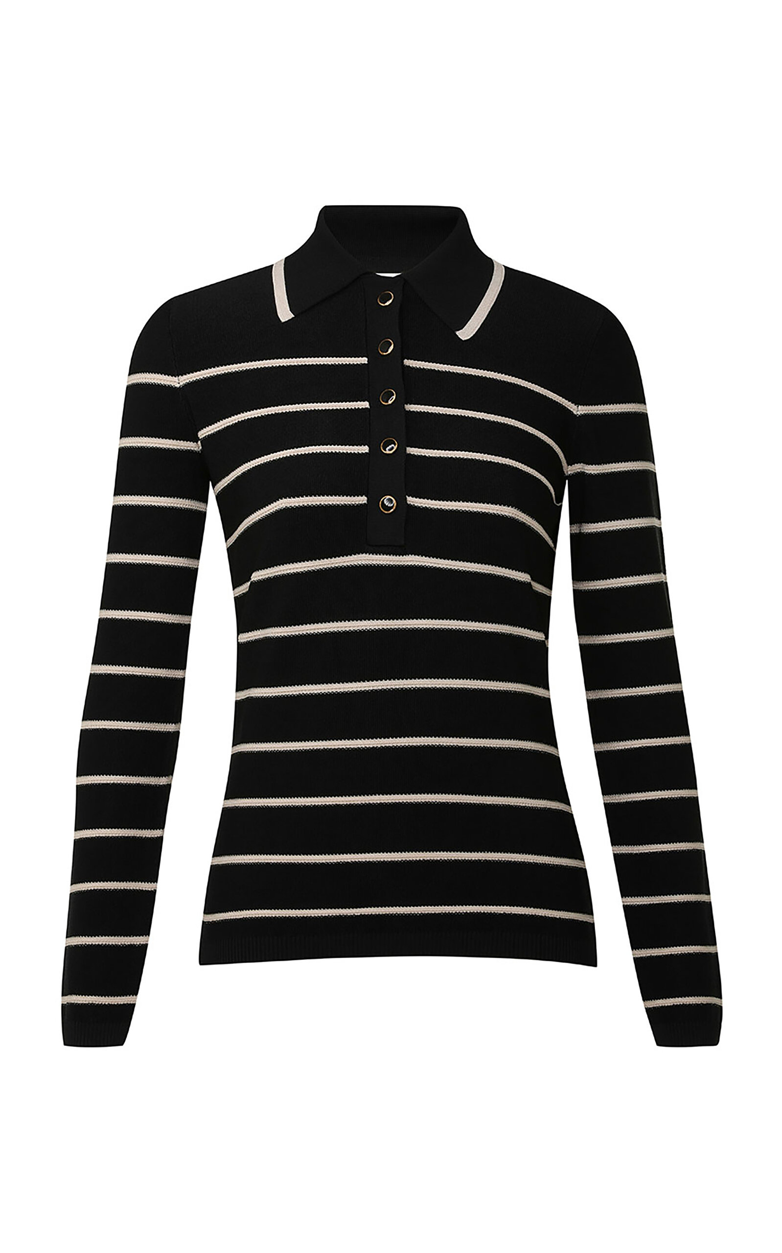 Shop Zimmermann Crush Striped Knit Polo Top In Black,white