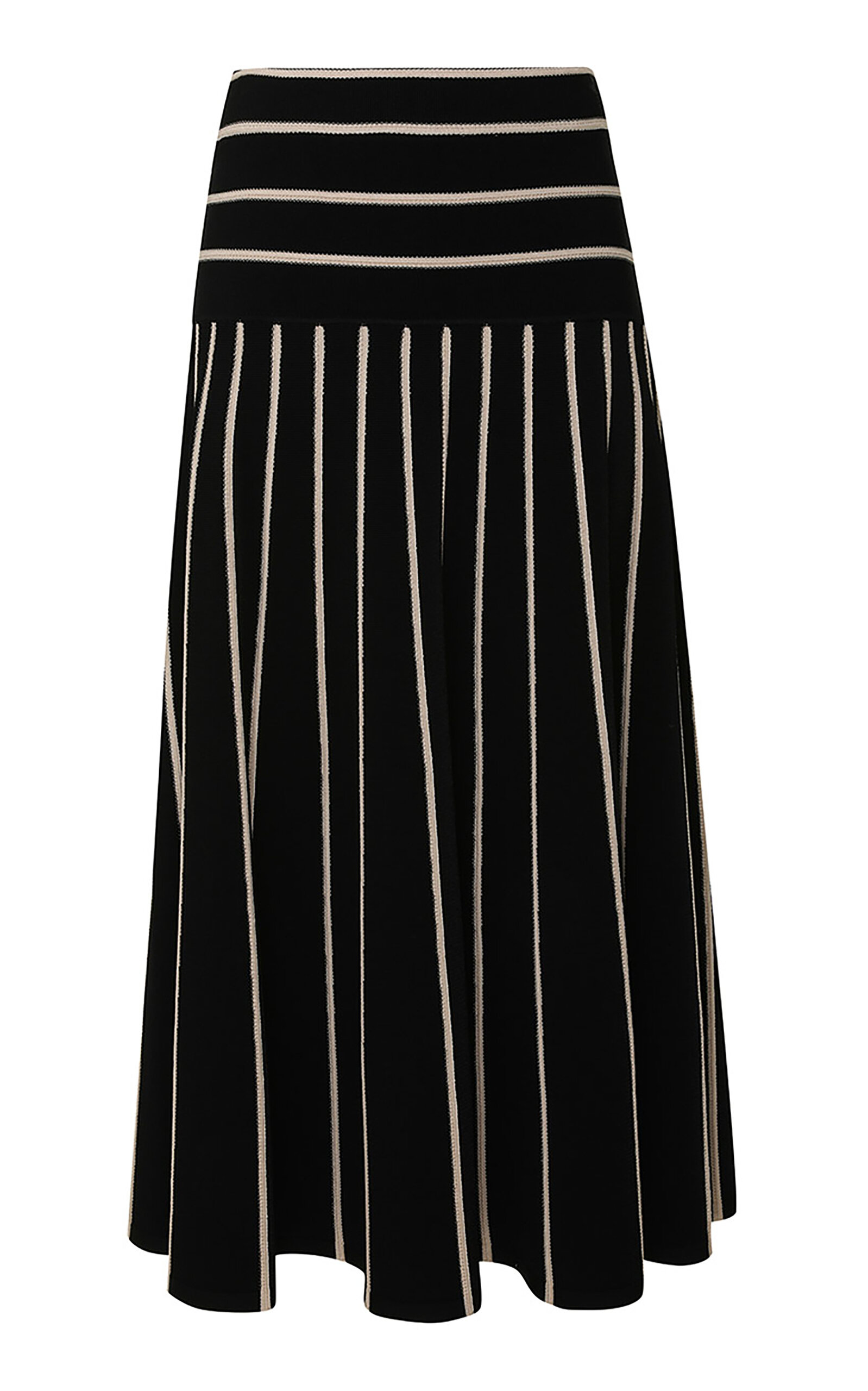 Shop Zimmermann Crush Striped Knit Midi Skirt In Black,white