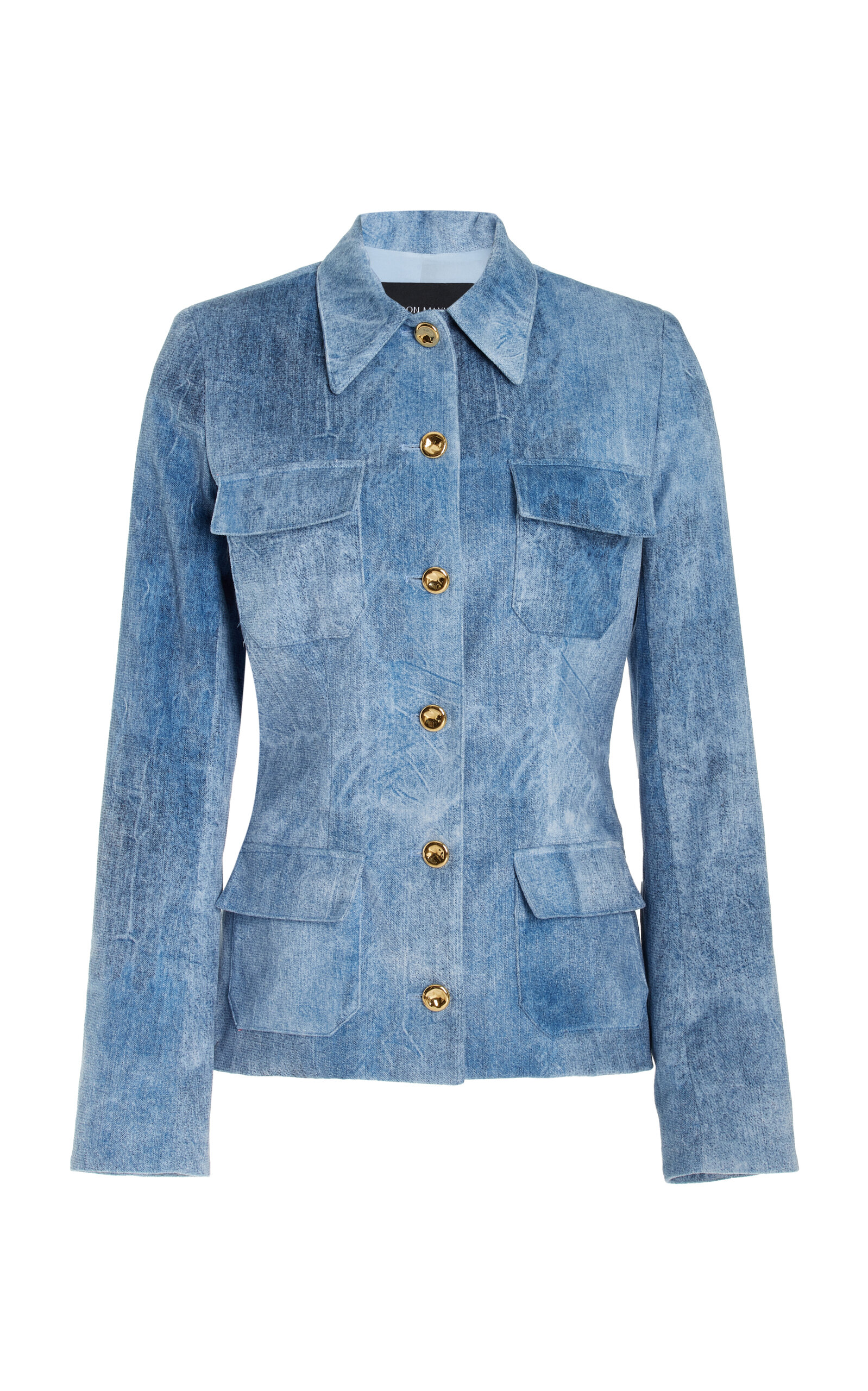 Shop Brandon Maxwell The Gage Tailored Velvet Denim Jacket In Medium Wash