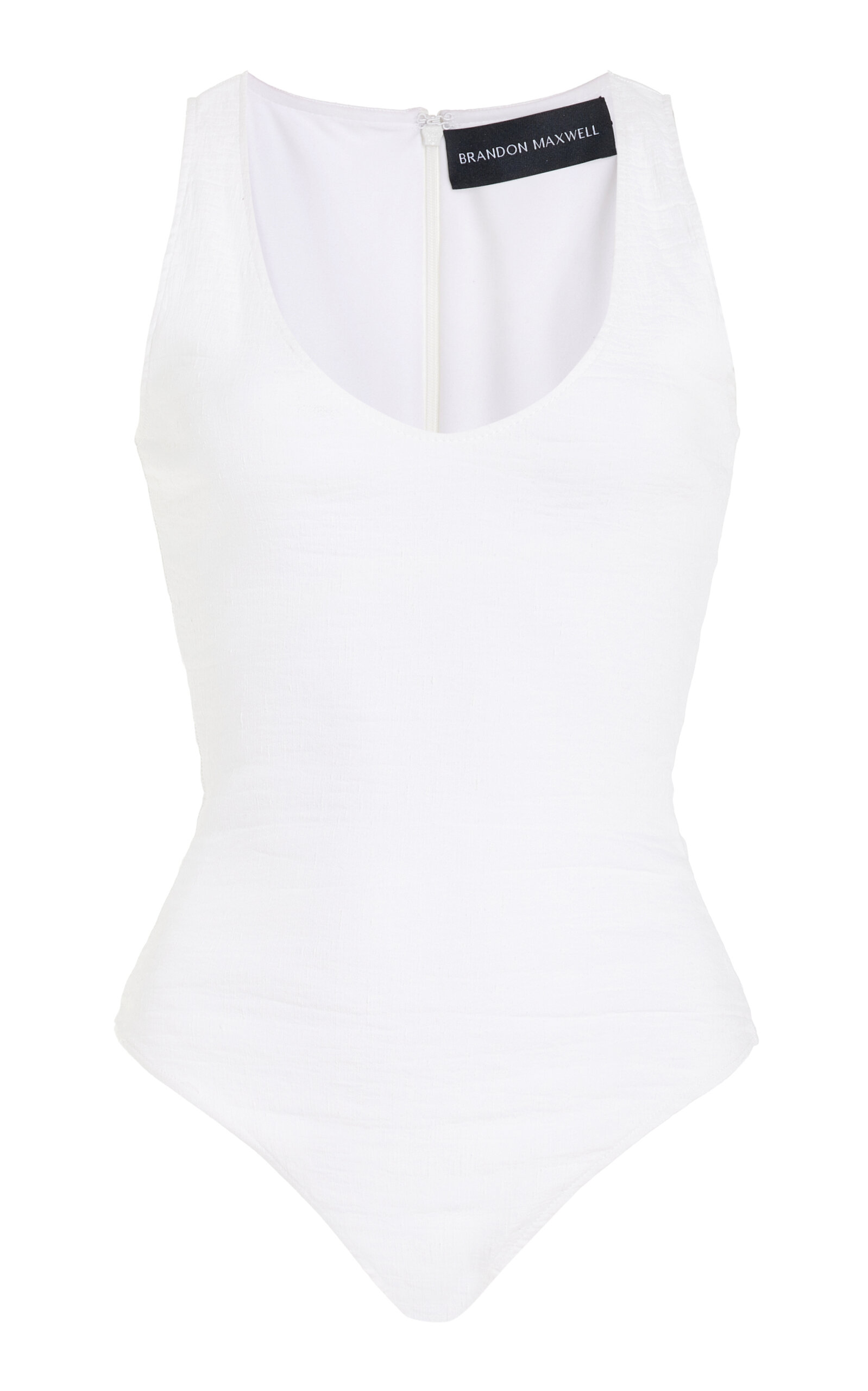 Shop Brandon Maxwell The Janie Stretch-linen Tank Bodysuit In White