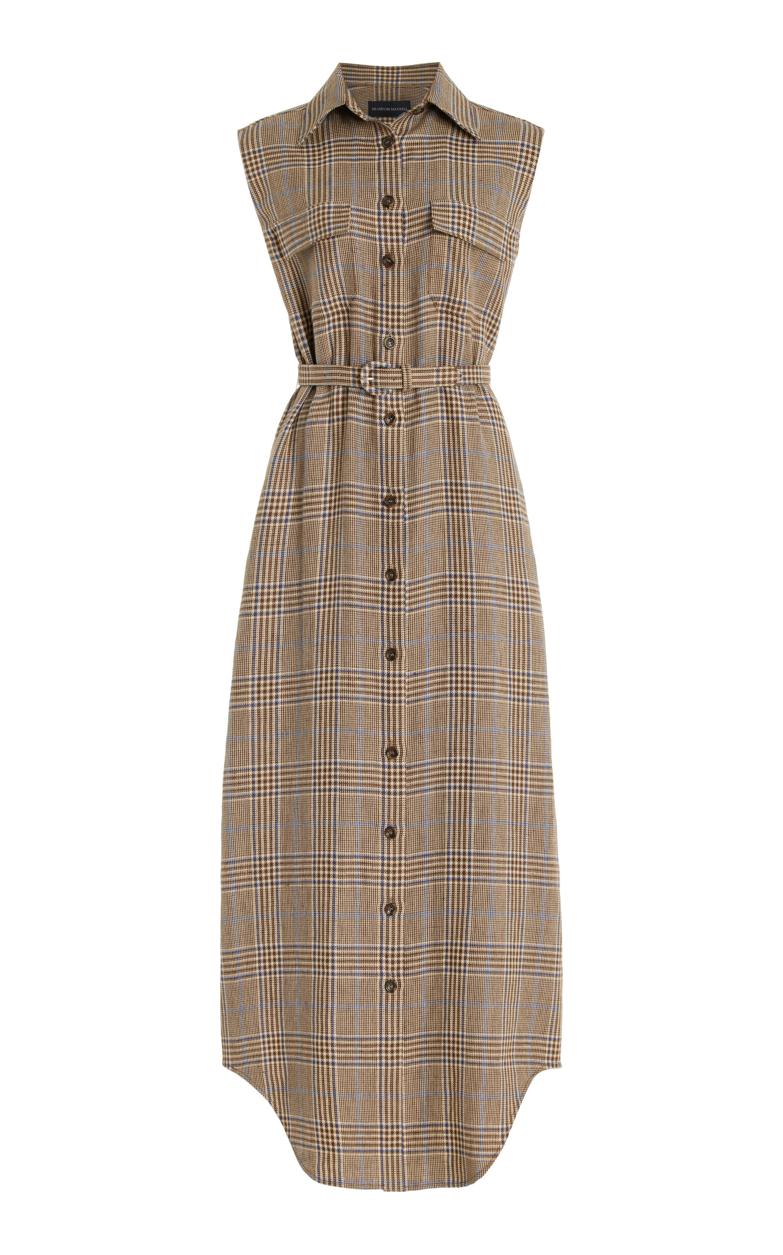 Shop Brandon Maxwell The Lilian Plaid Linen-cotton Midi Dress