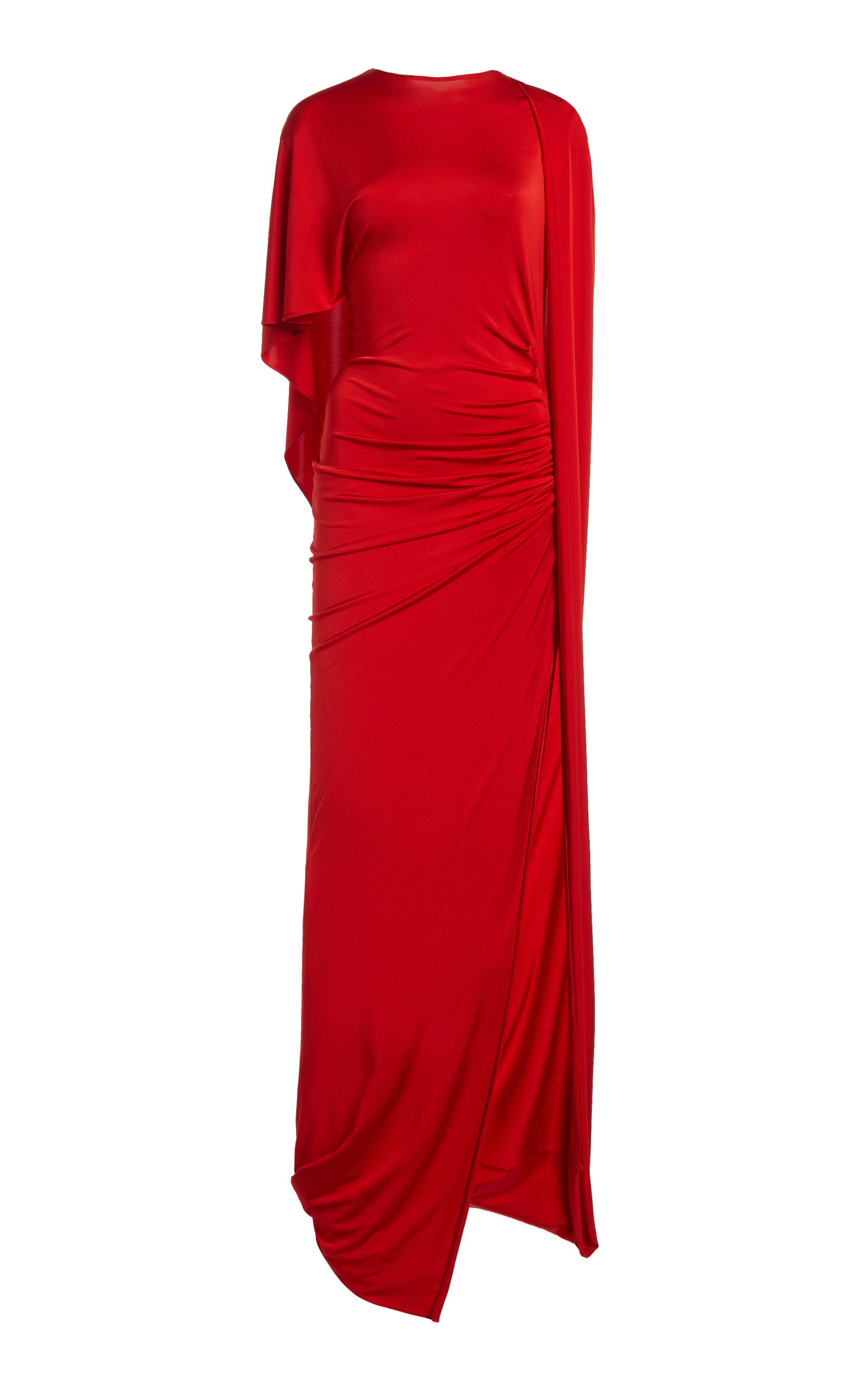 Shop Stella Mccartney Asymmetric Cape Gown In Red