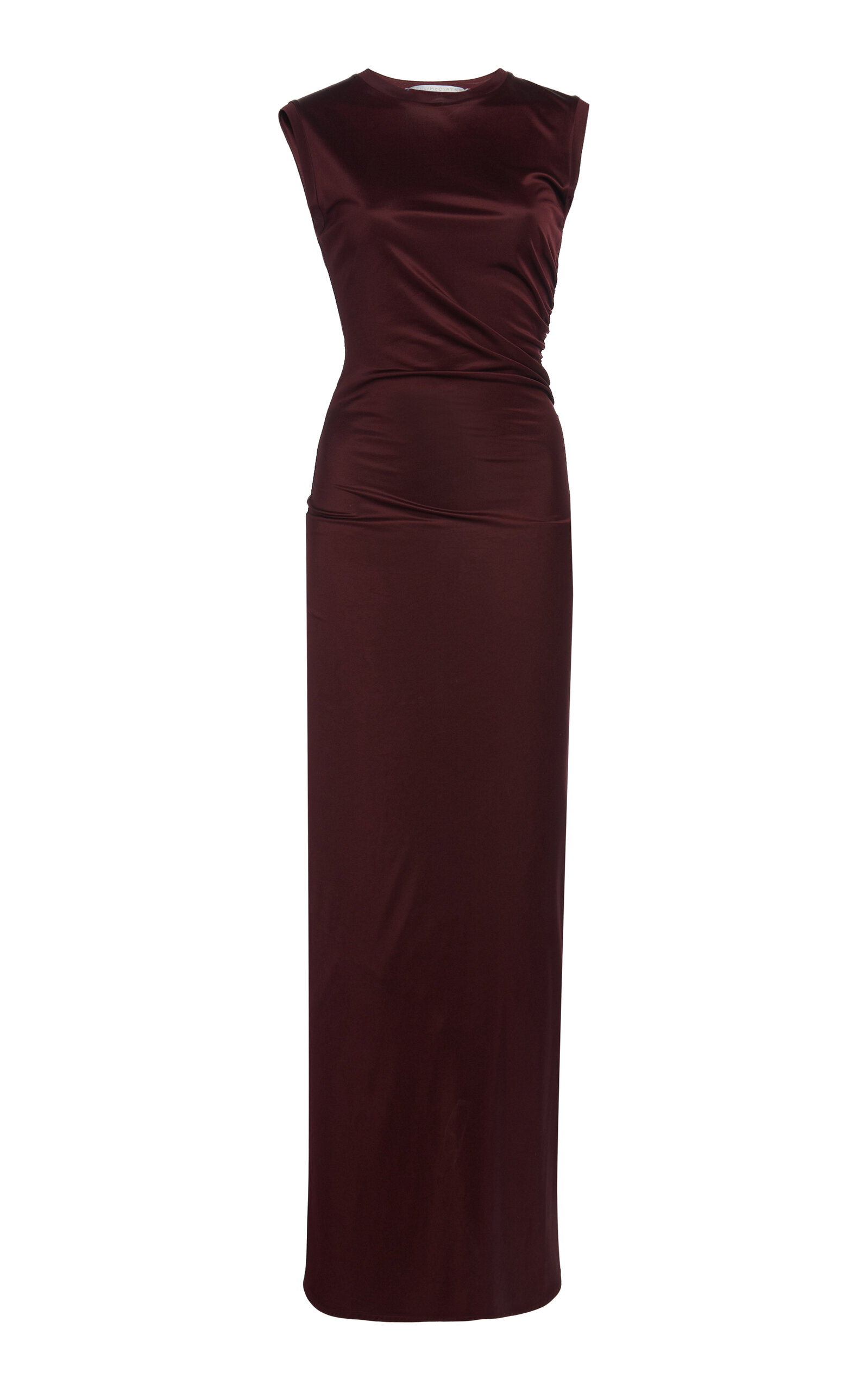 Shop Stella Mccartney Ruched Jersey Midi Dress In Burgundy