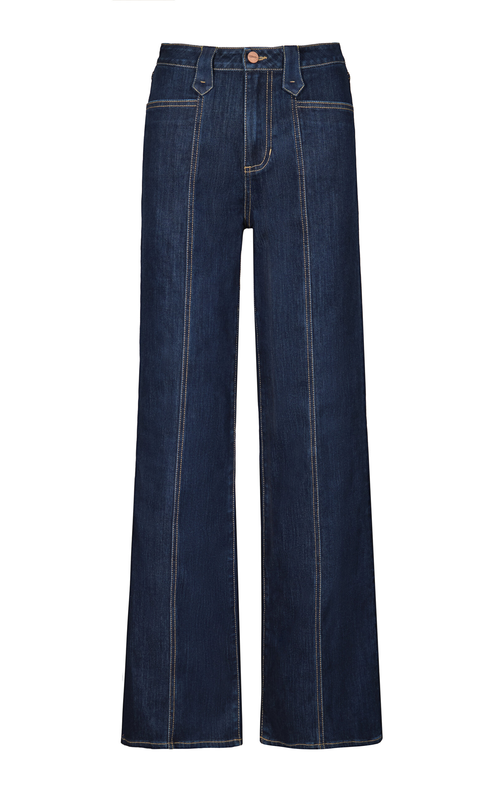 Shop Johanna Ortiz A Navegar Seamed Denim Straight-leg Pants In Dark Wash