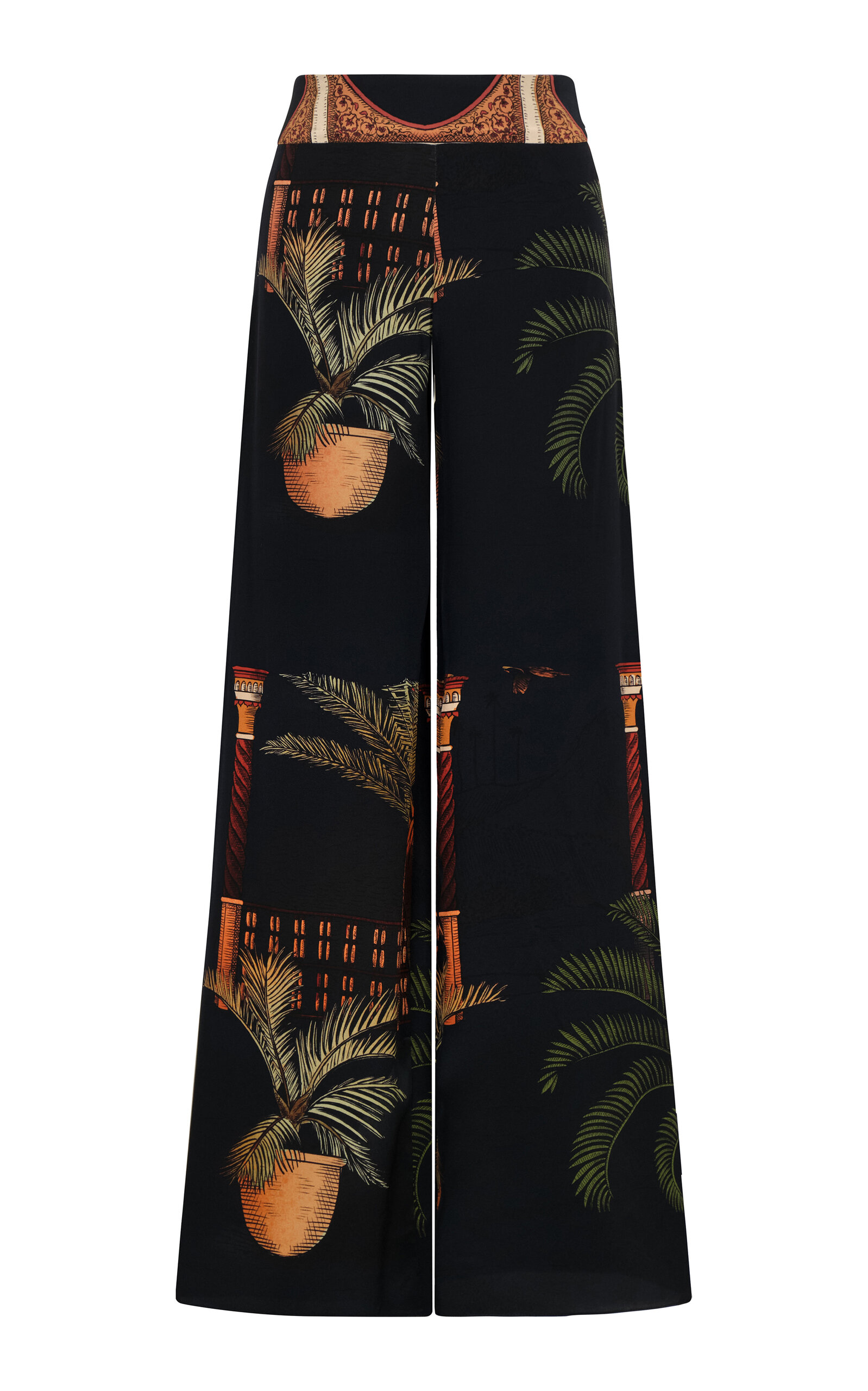 Mystic Motif Printed Silk Wide-Leg Pants