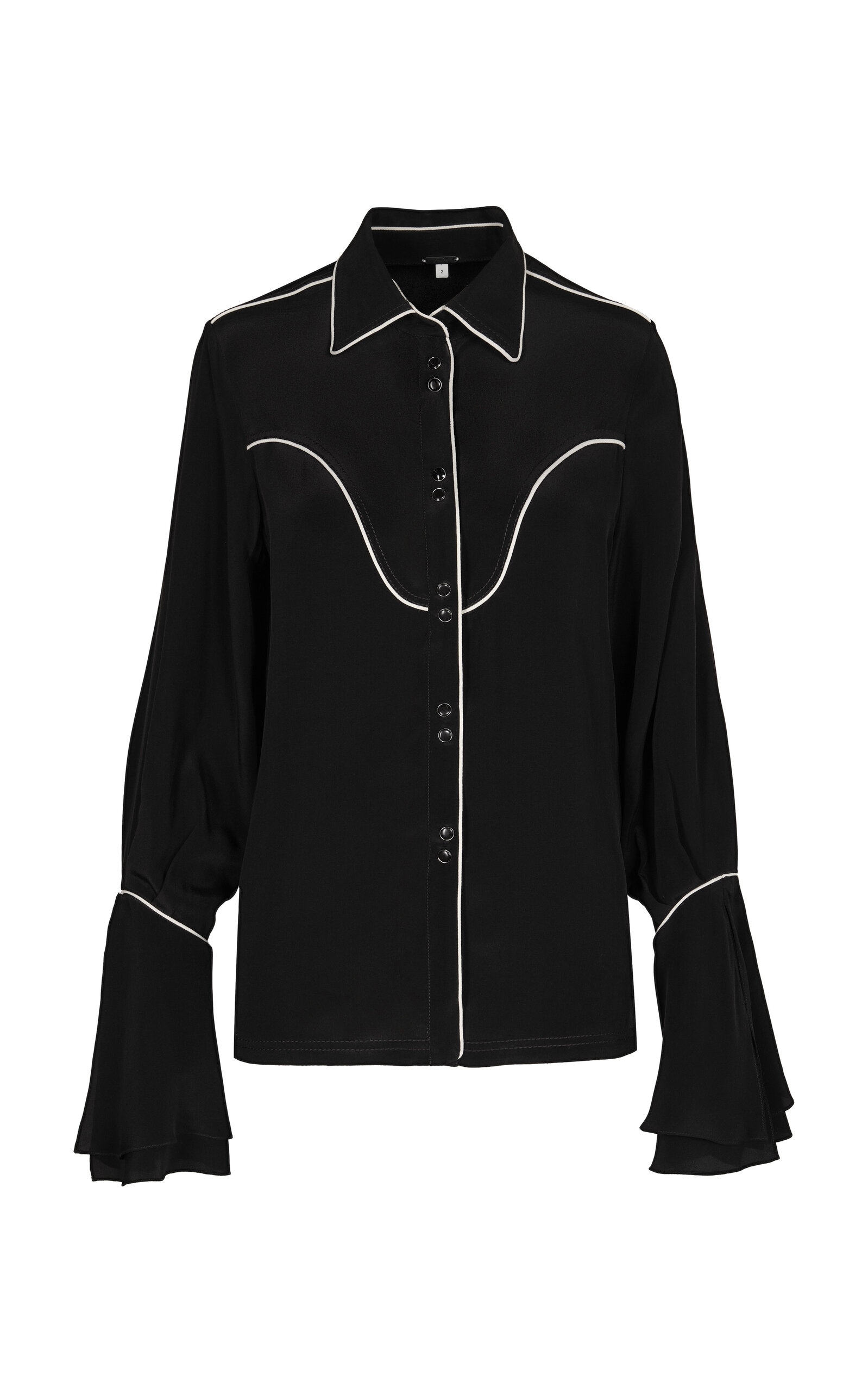 Shop Johanna Ortiz Black High Tides Piped Silk Shirt