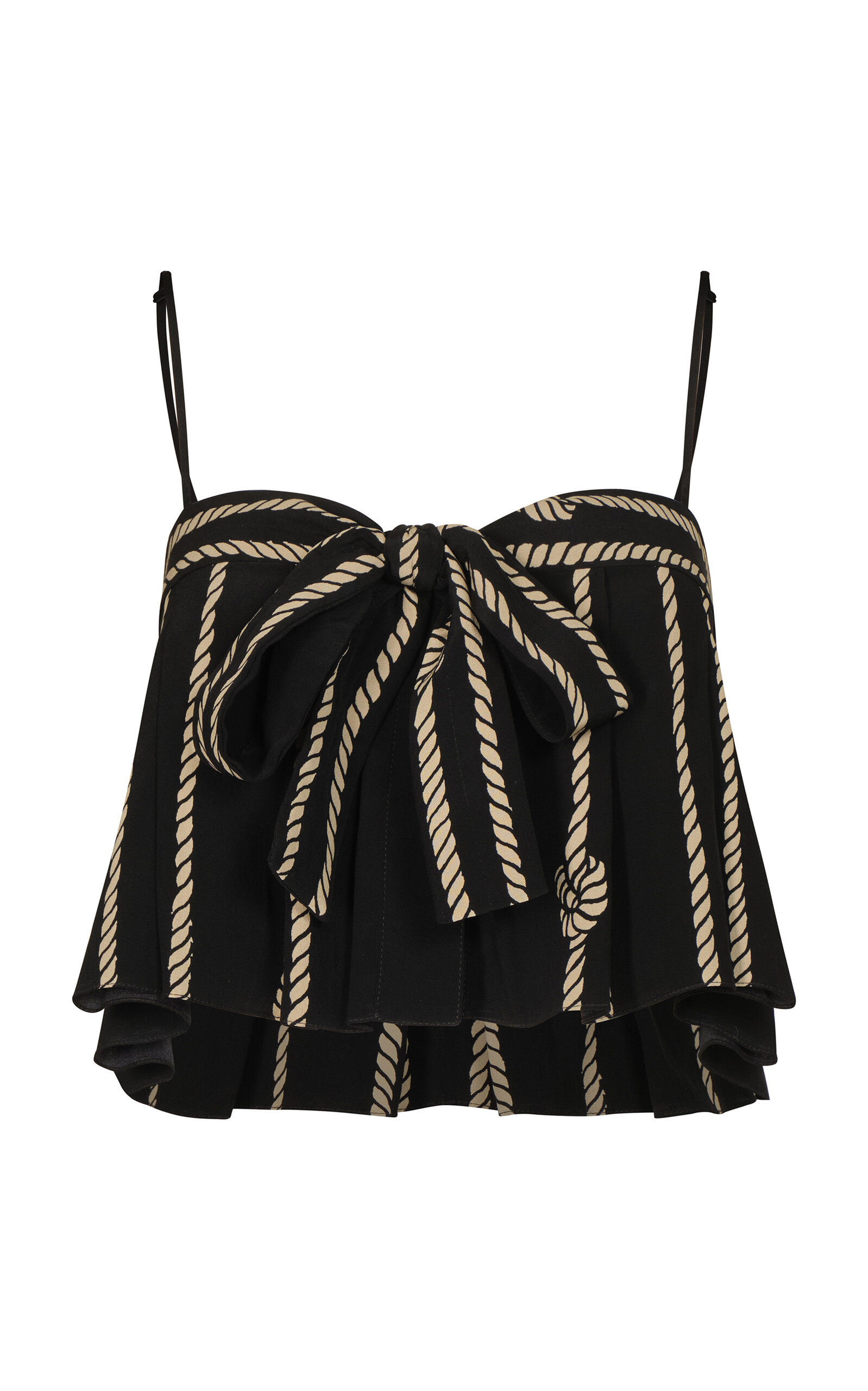 Shop Johanna Ortiz Deep Ocean Tie-detailed Silk Crop Top In Black,white