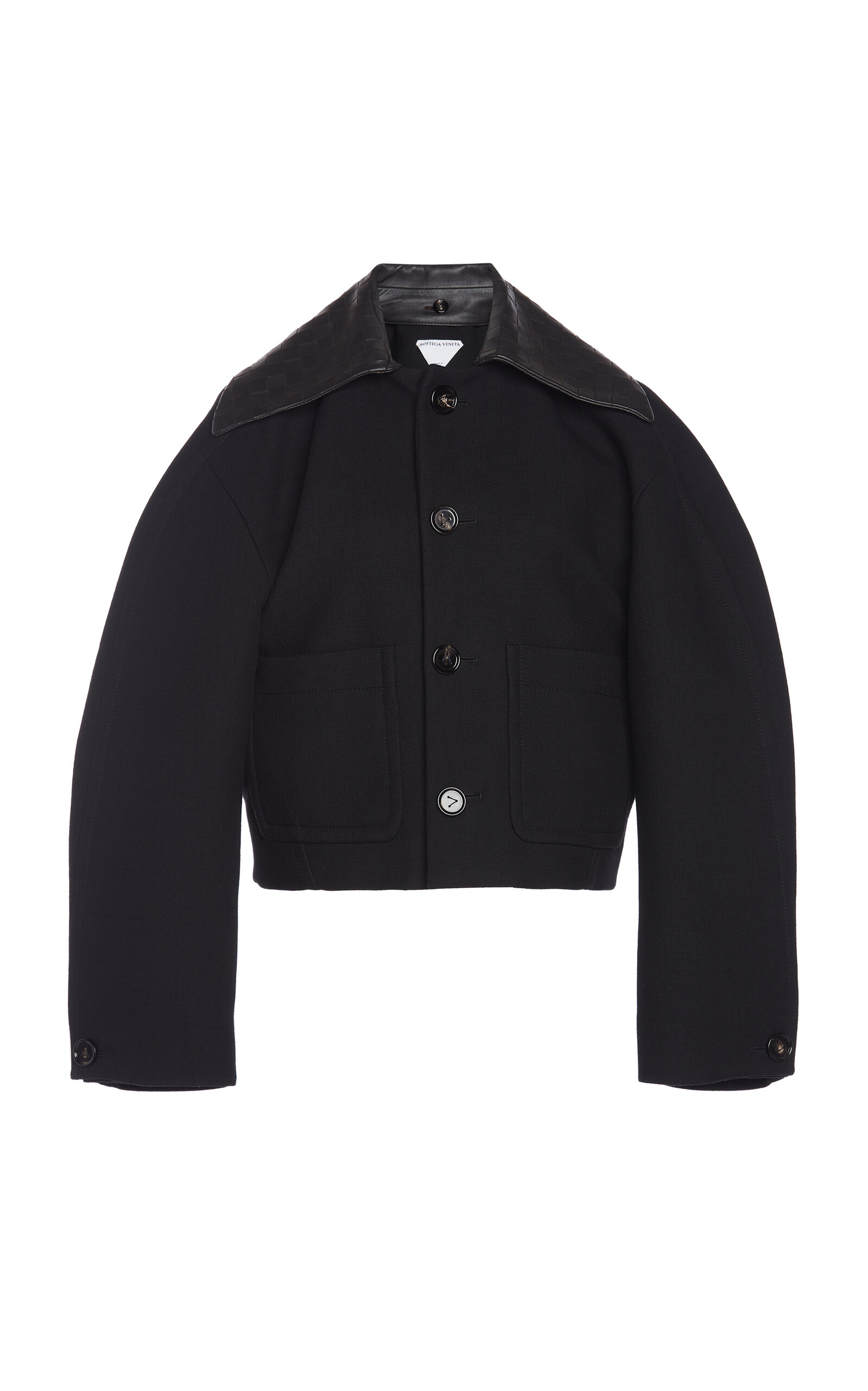 Intrecciato-Collar Double-Cotton Cropped Jacket