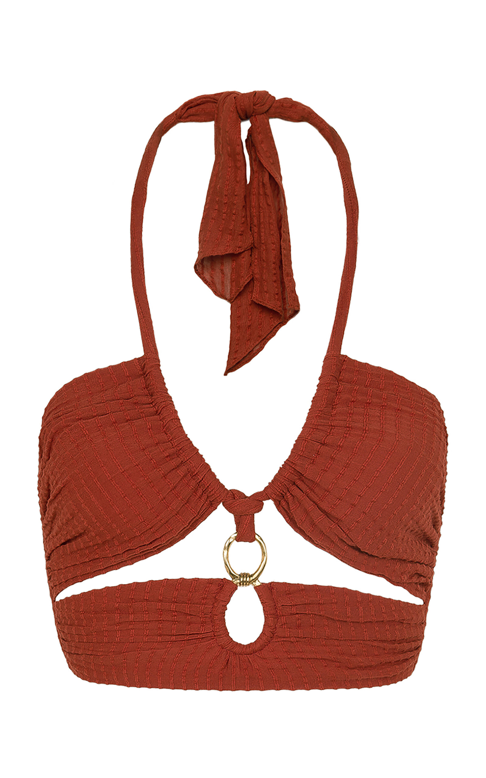 Vix X Bianca Brandolini Solid Marge Cutout Cotton Halter Top In Brown