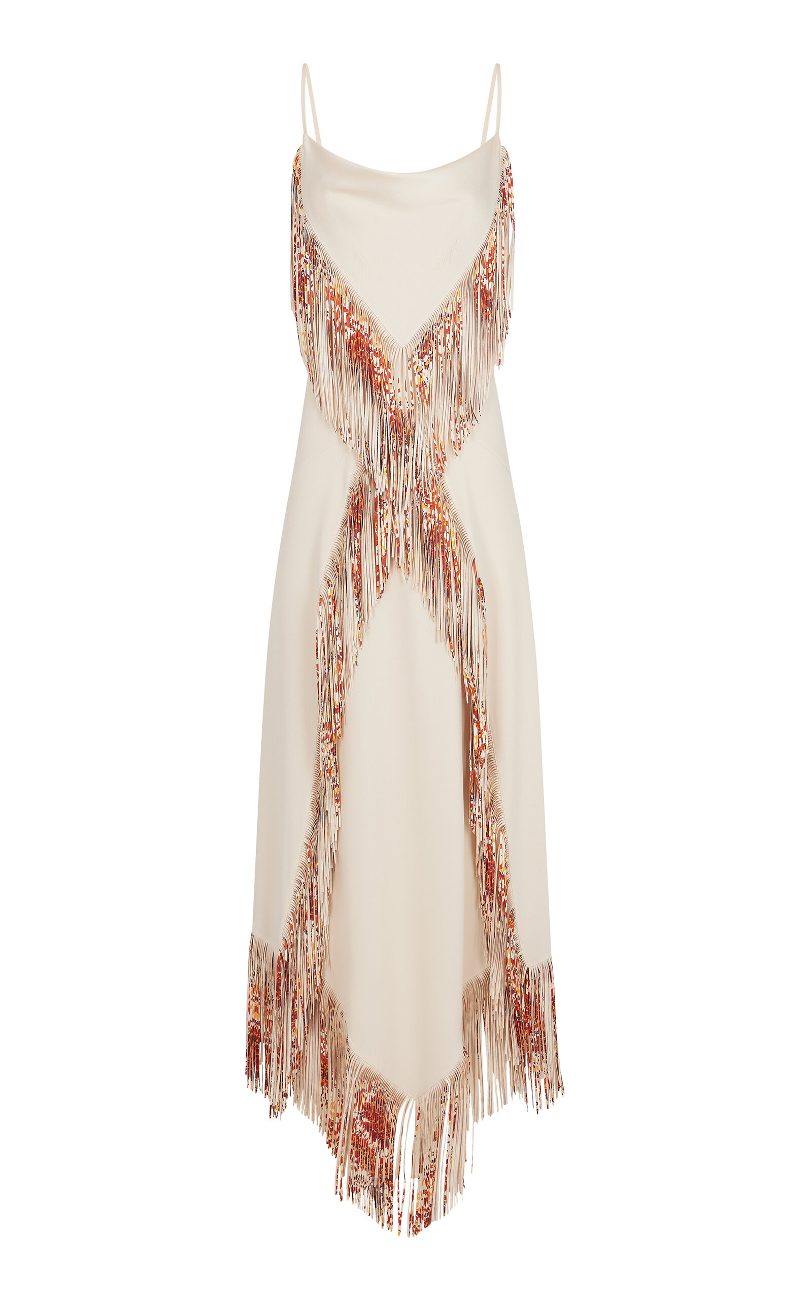 Shop Rabanne Fringed Crepe Maxi Dress In Off-white